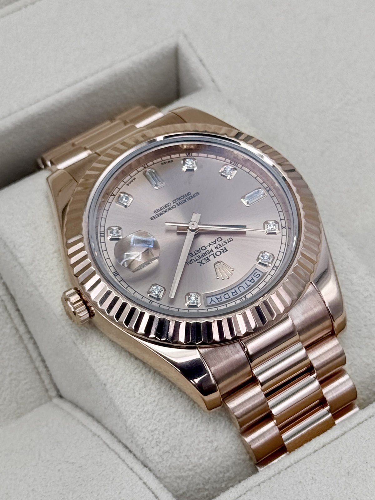 2015 Rolex Day-Date II 41mm 218238 Presidential Rose Gold Pink Diamond Dial