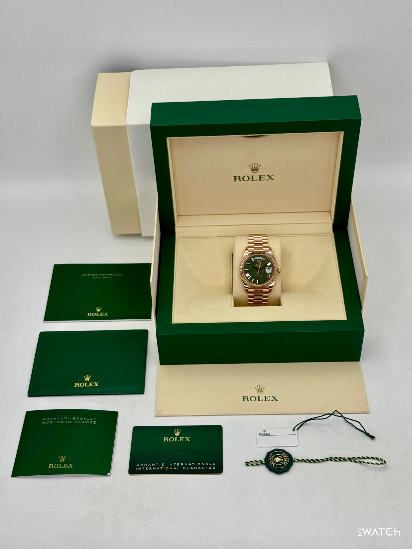 2025 Rolex Day-Date 40mm 228235 Presidential Rose Gold Olive Dial - MyWatchLLC