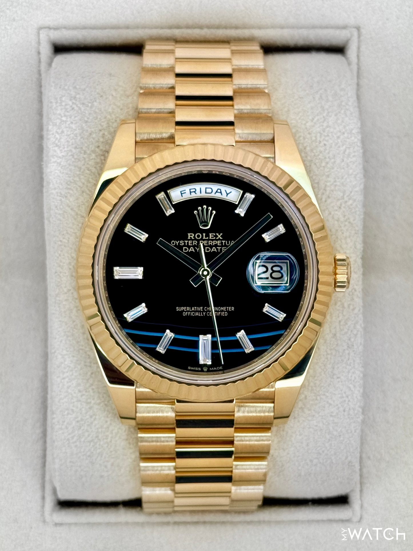 2022 Rolex Day-Date 40mm 228238 Yellow Gold Black Onyx Diamond Dial