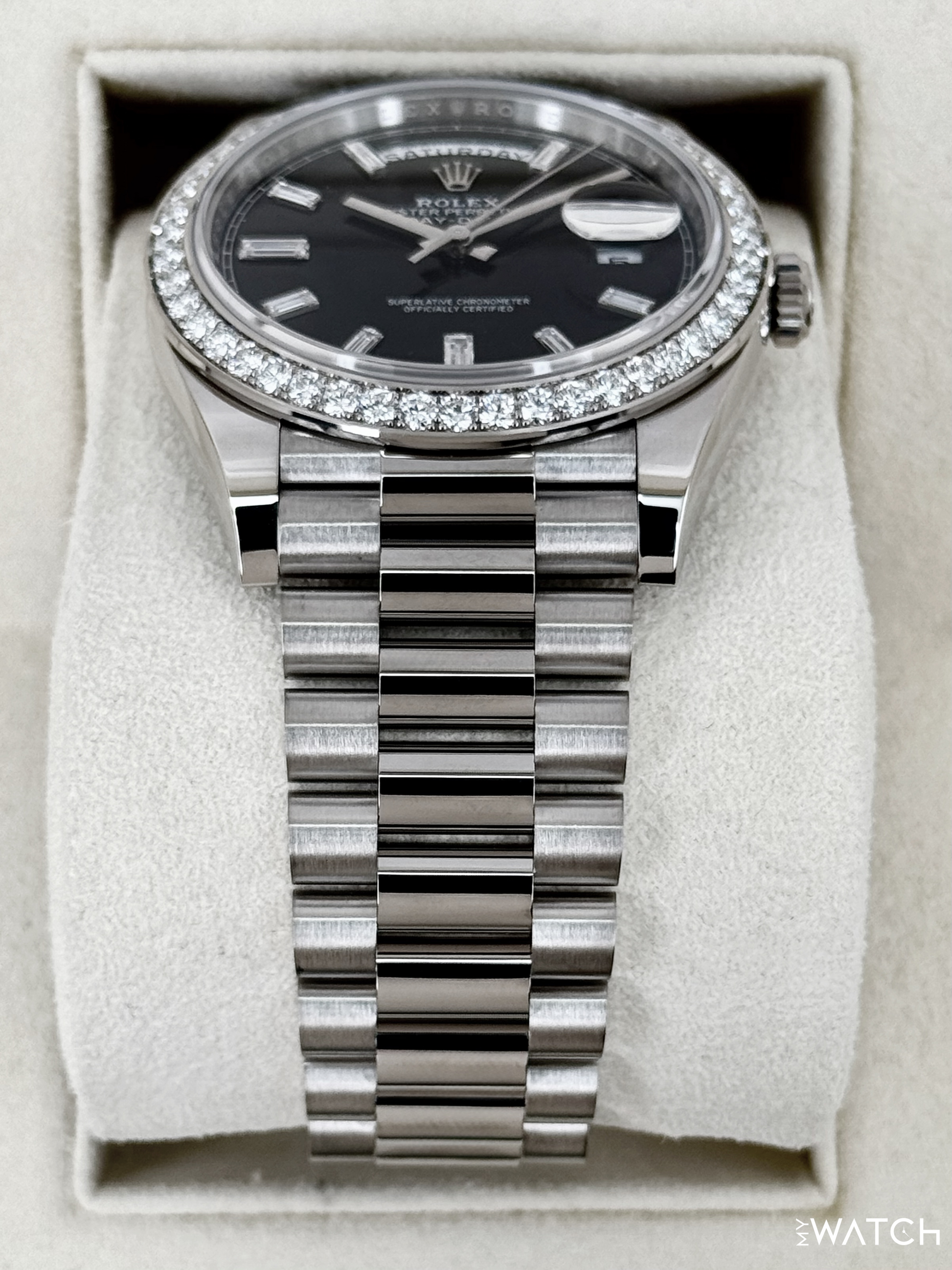 2023 Rolex Day-Date 40mm 228349RBR Presidential Black Diamond Baguette Dial - MyWatchLLC