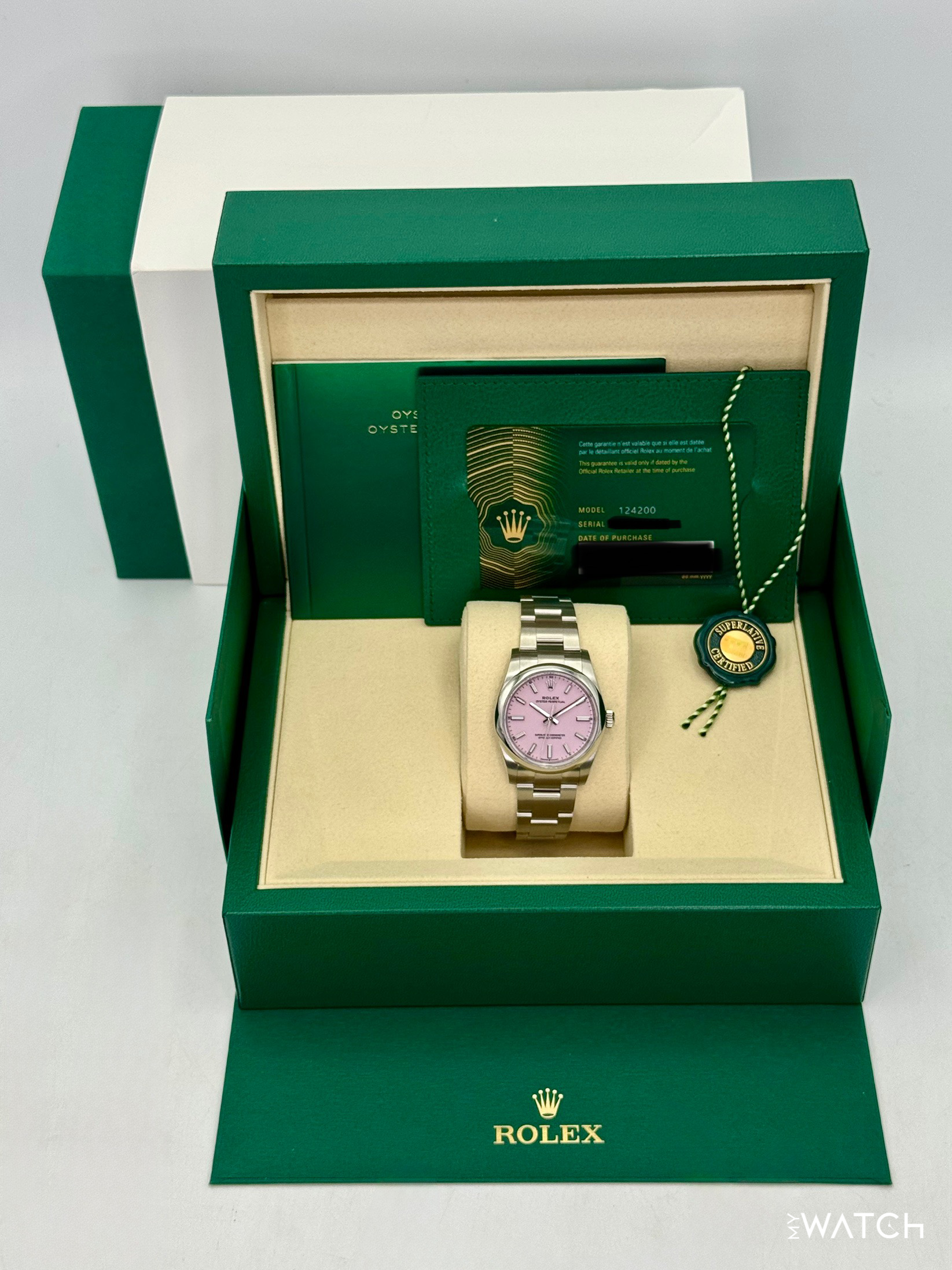 NEW 2025 Rolex Oyster Perpetual 34mm 124200 Stainless Steel Candy Pink Dial - MyWatchLLC