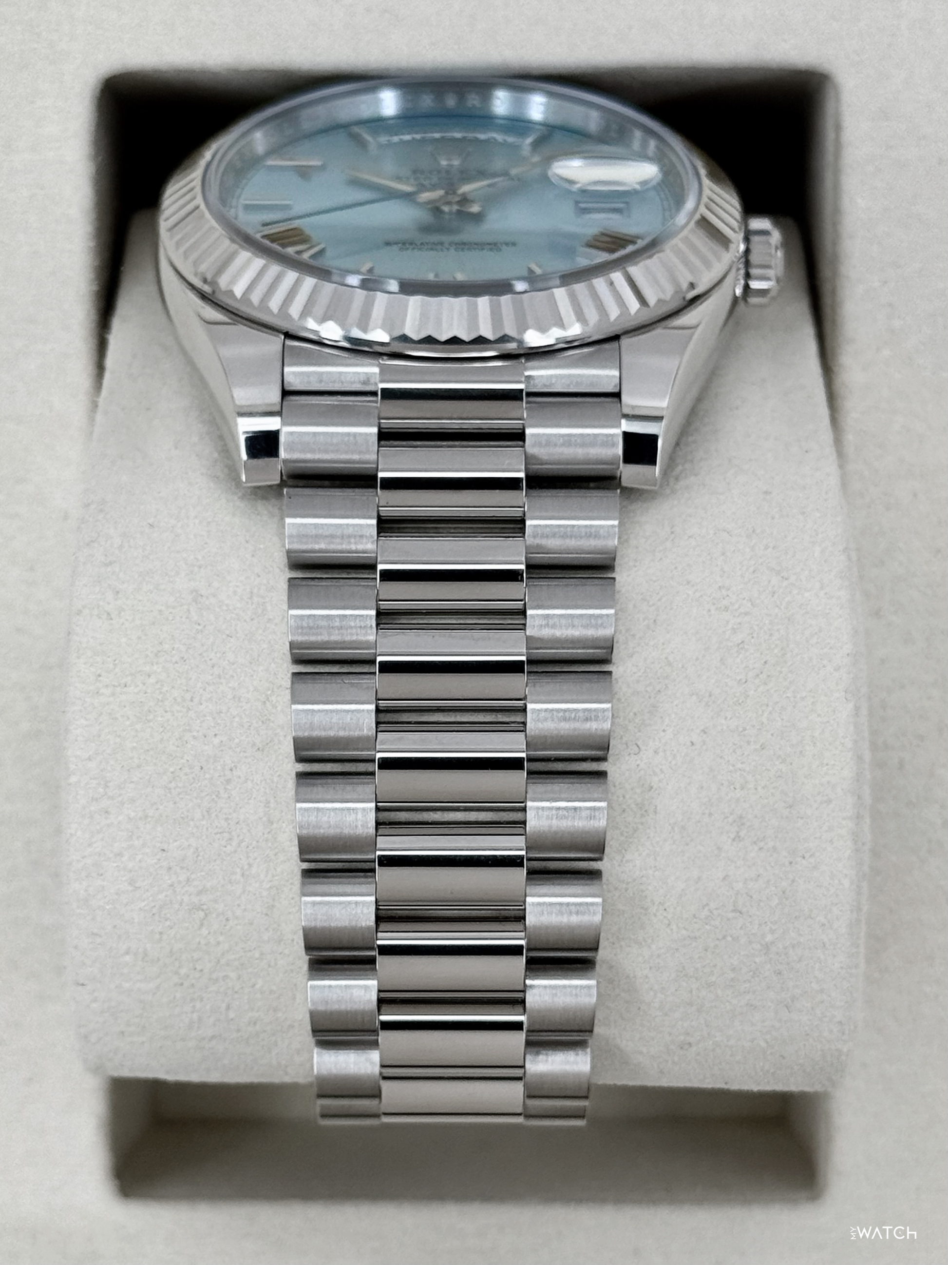 NEW 2026 Rolex Day-Date Platinum 40mm 228236 Ice Blue Roman Dial - MyWatchLLC