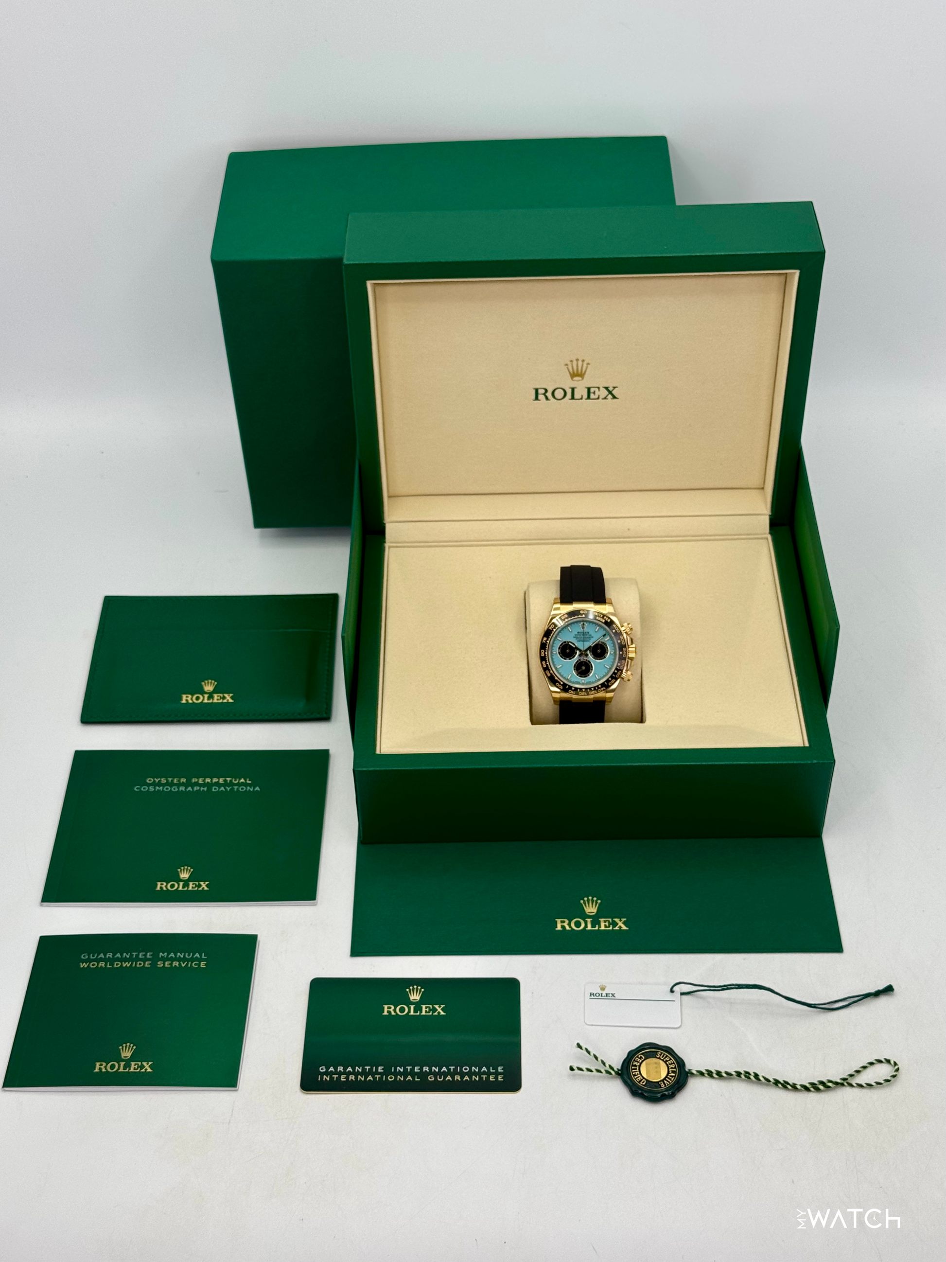 NEW 2026 Rolex Daytona 40mm 126518LN Yellow Gold Oysterflex Turquoise Dial (STICKERED) - MyWatchLLC