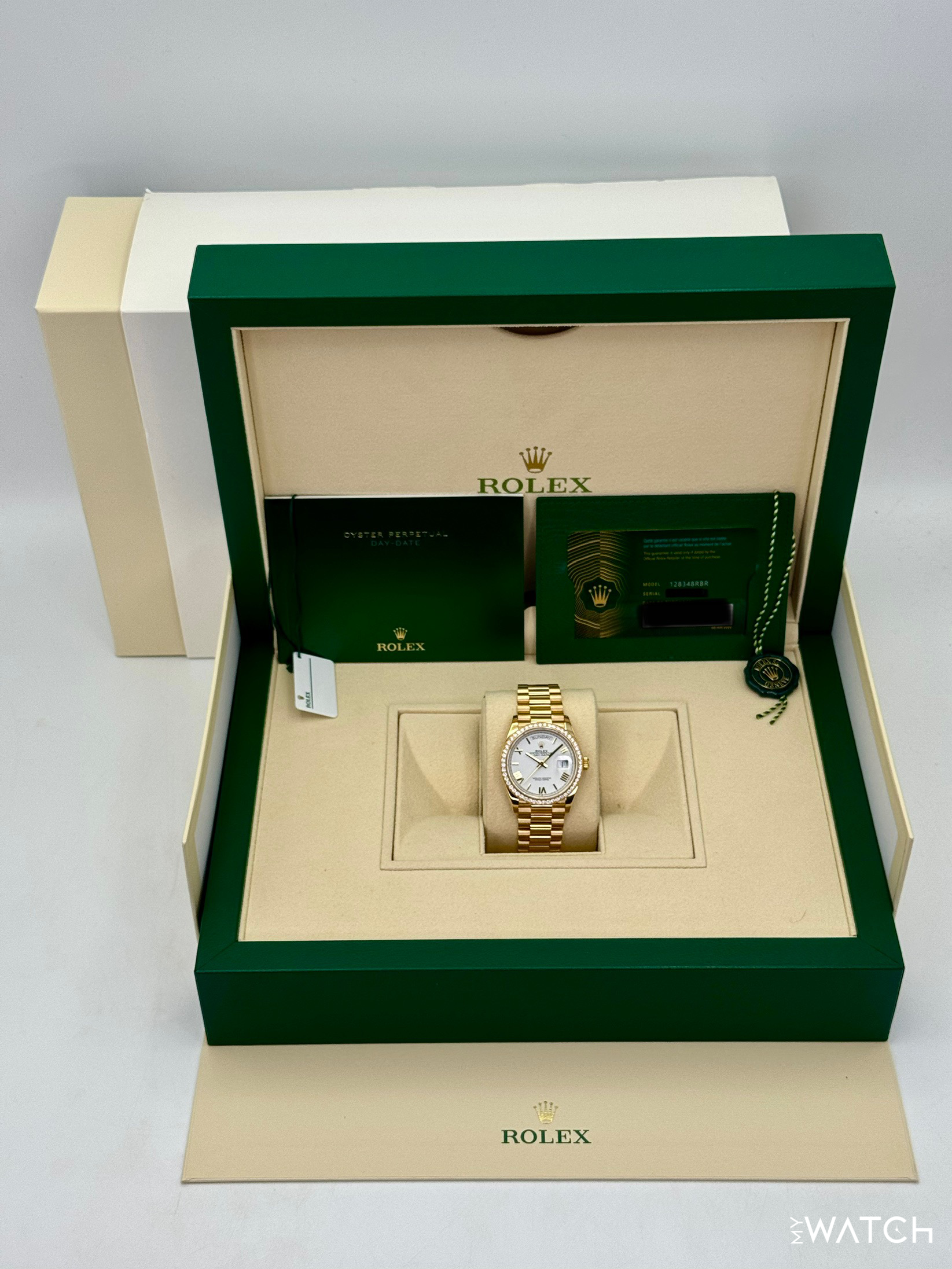 2024 Rolex Day-Date 36mm 128348RBR Presidential Yellow Gold White Dial - MyWatchLLC