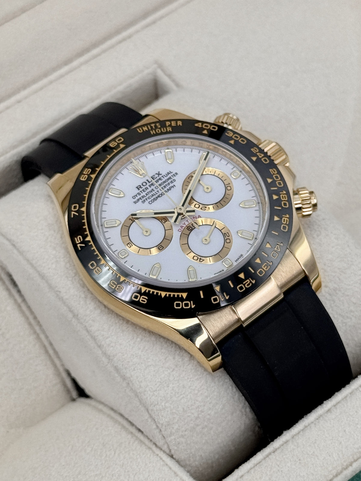2022 Rolex Daytona 40mm 116518LN Yellow Gold Oysterflex White Dial