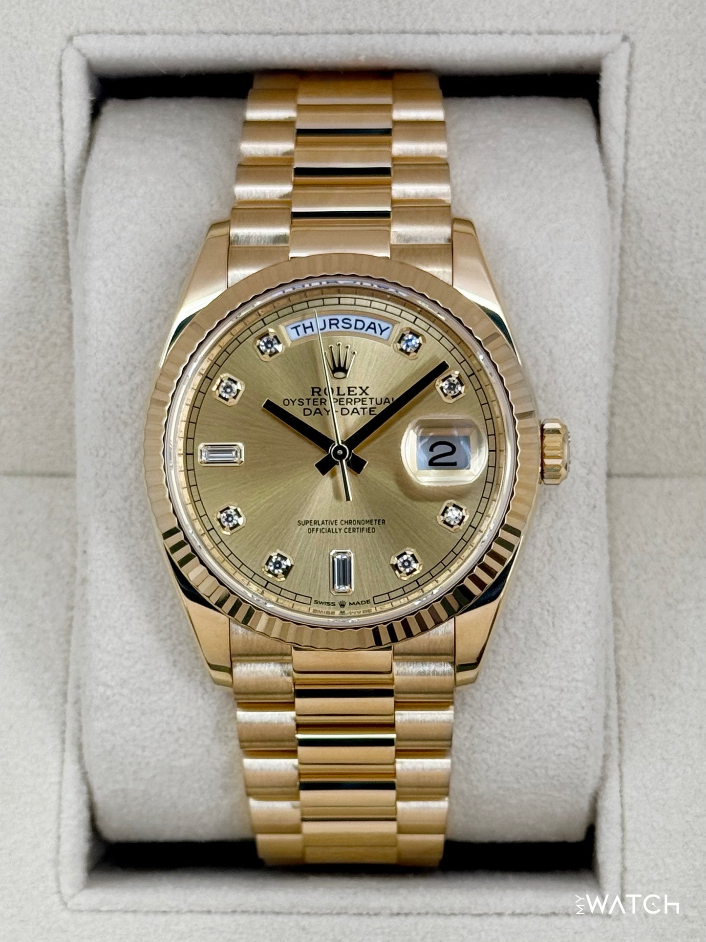 2024 Rolex Day-Date 36mm 128238 Presidential Champagne Diamond Dial - MyWatchLLC
