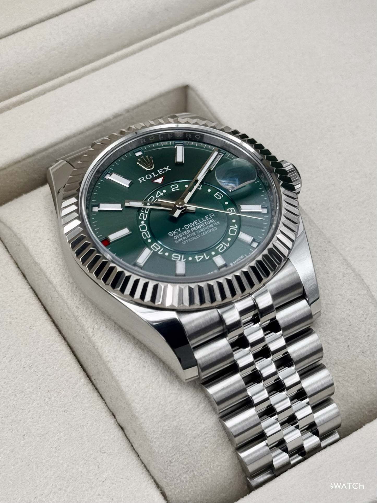 2026 Rolex Sky-Dweller 42mm 336934 Stainless Steel Jubilee Green Dial - MyWatchLLC