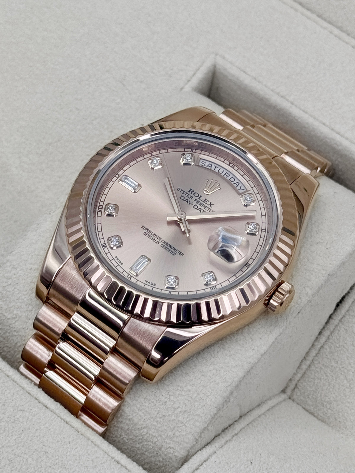 2015 Rolex Day-Date II 41mm 218238 Presidential Rose Gold Pink Diamond Dial