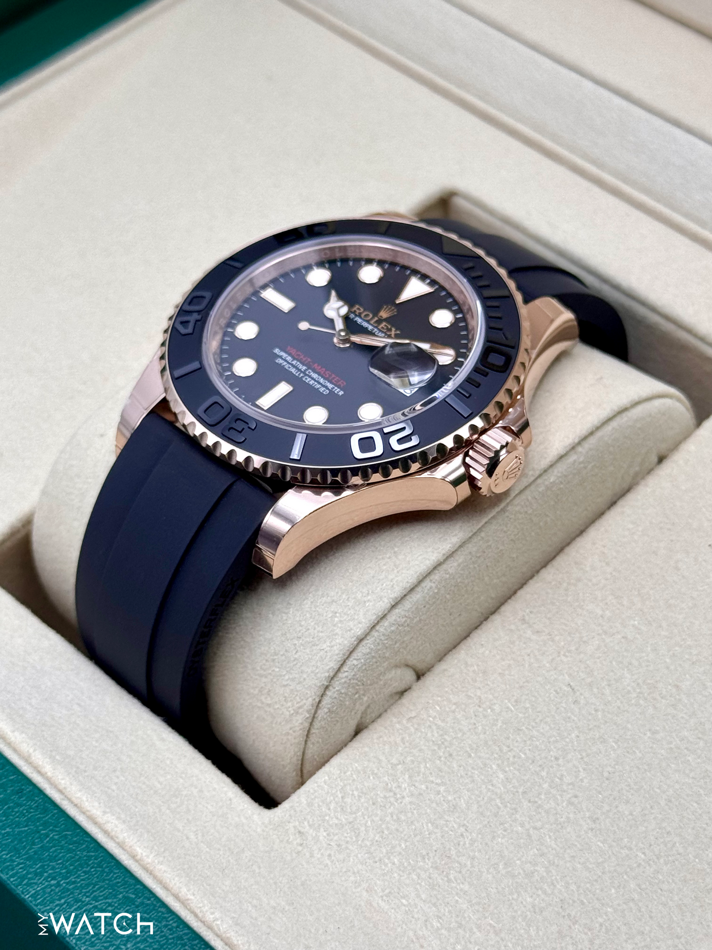 New 2025 Rolex Yacht-Master 40mm 126655 Rose Gold Oysterflex Black Dial