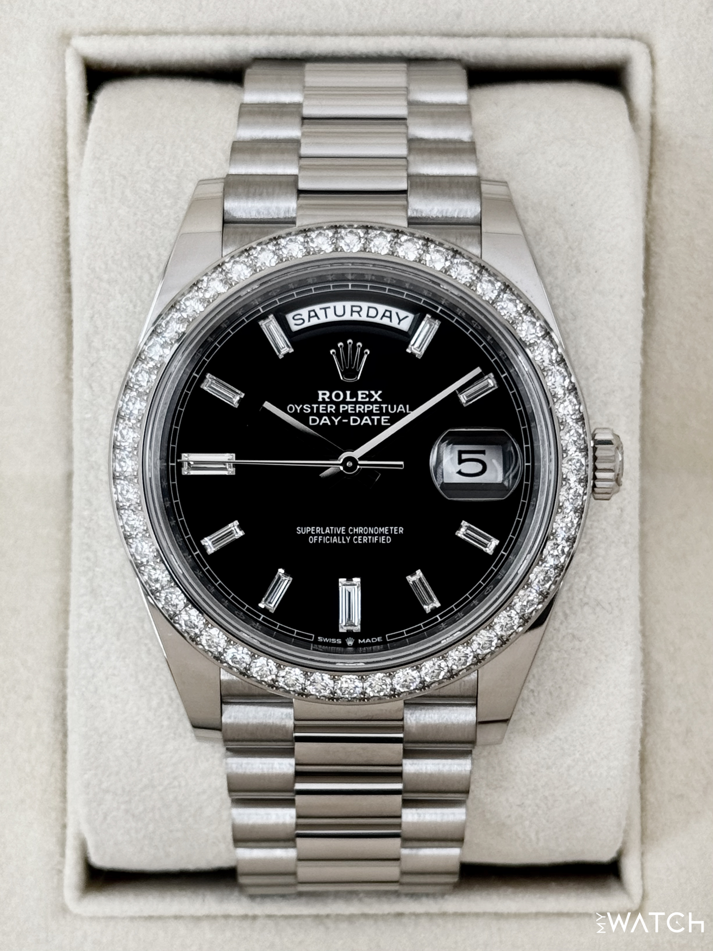 2023 Rolex Day-Date 40mm 228349RBR Presidential Black Diamond Baguette Dial - MyWatchLLC