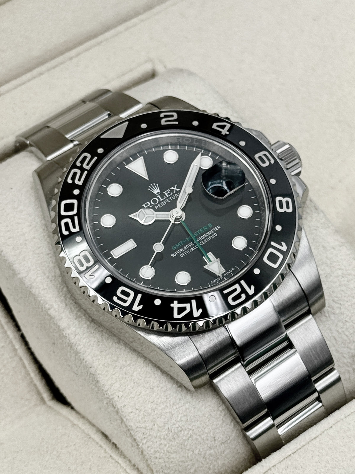 2016 est. Rolex GMT-Master II 40mm 116710LN Stainless Steel Black Dial