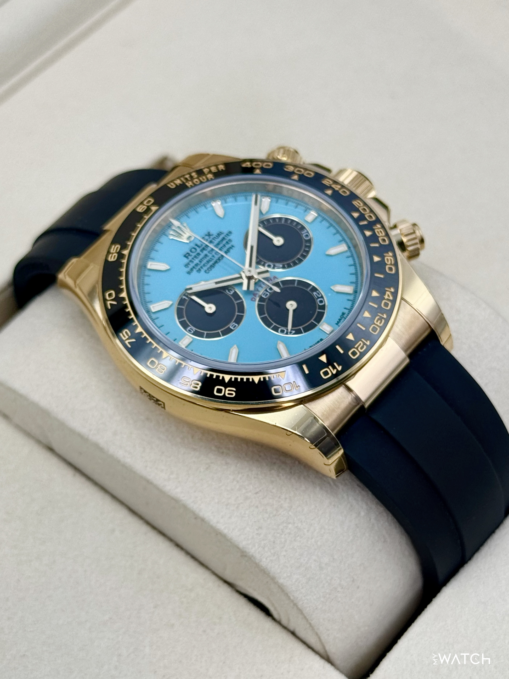 NEW 2026 Rolex Daytona 40mm 126518LN Yellow Gold Oysterflex Turquoise Dial (STICKERED) - MyWatchLLC