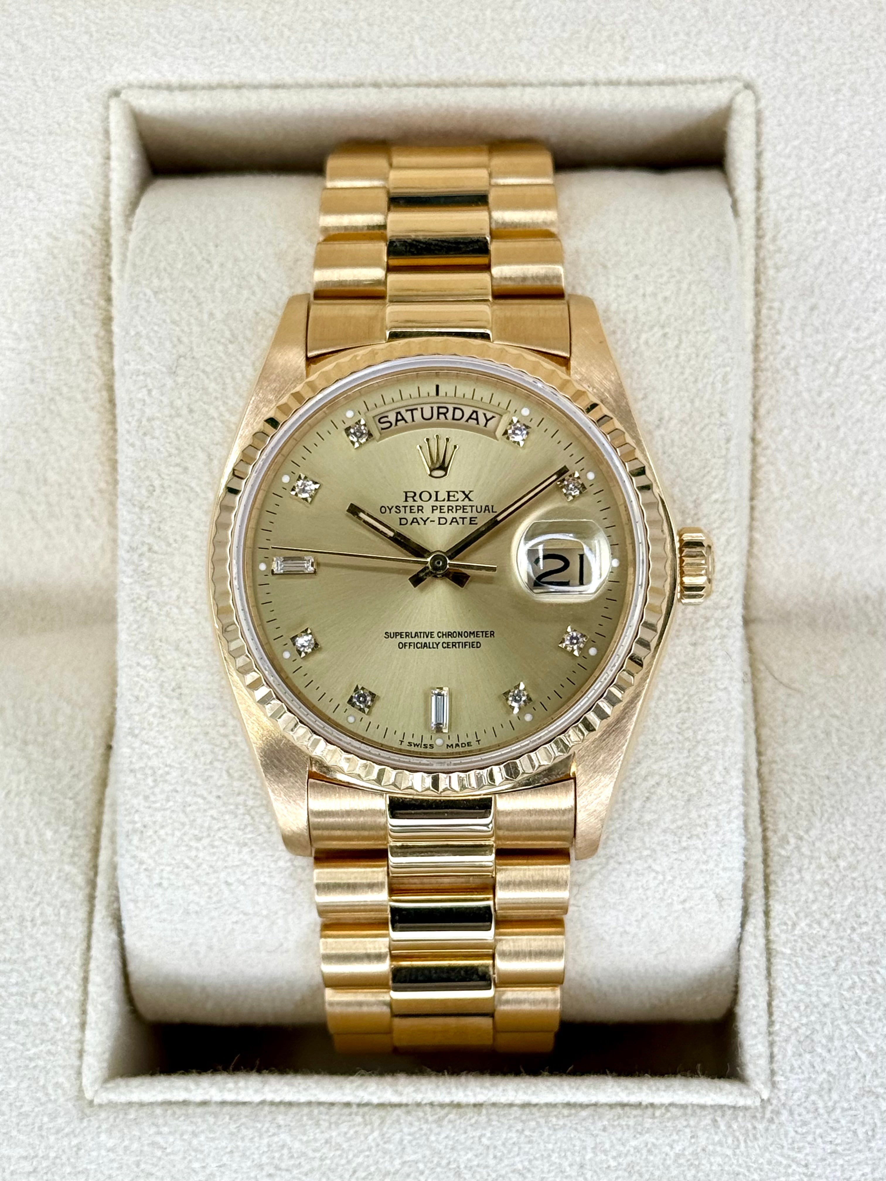 1983 Rolex Day Date 36mm 18038 Presidential Champagne Diamond Dial