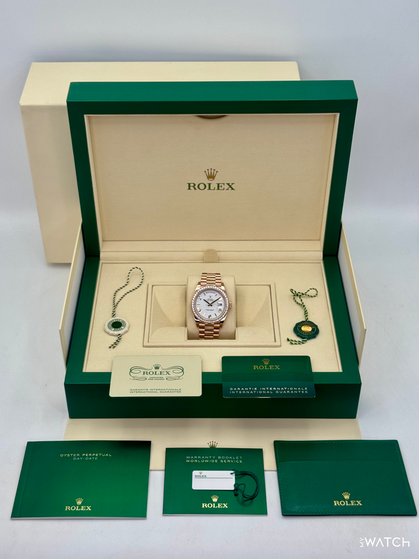 2022 Rolex Day-Date 40mm 228345RBR Rose Gold White Dial (CPO) - MyWatchLLC