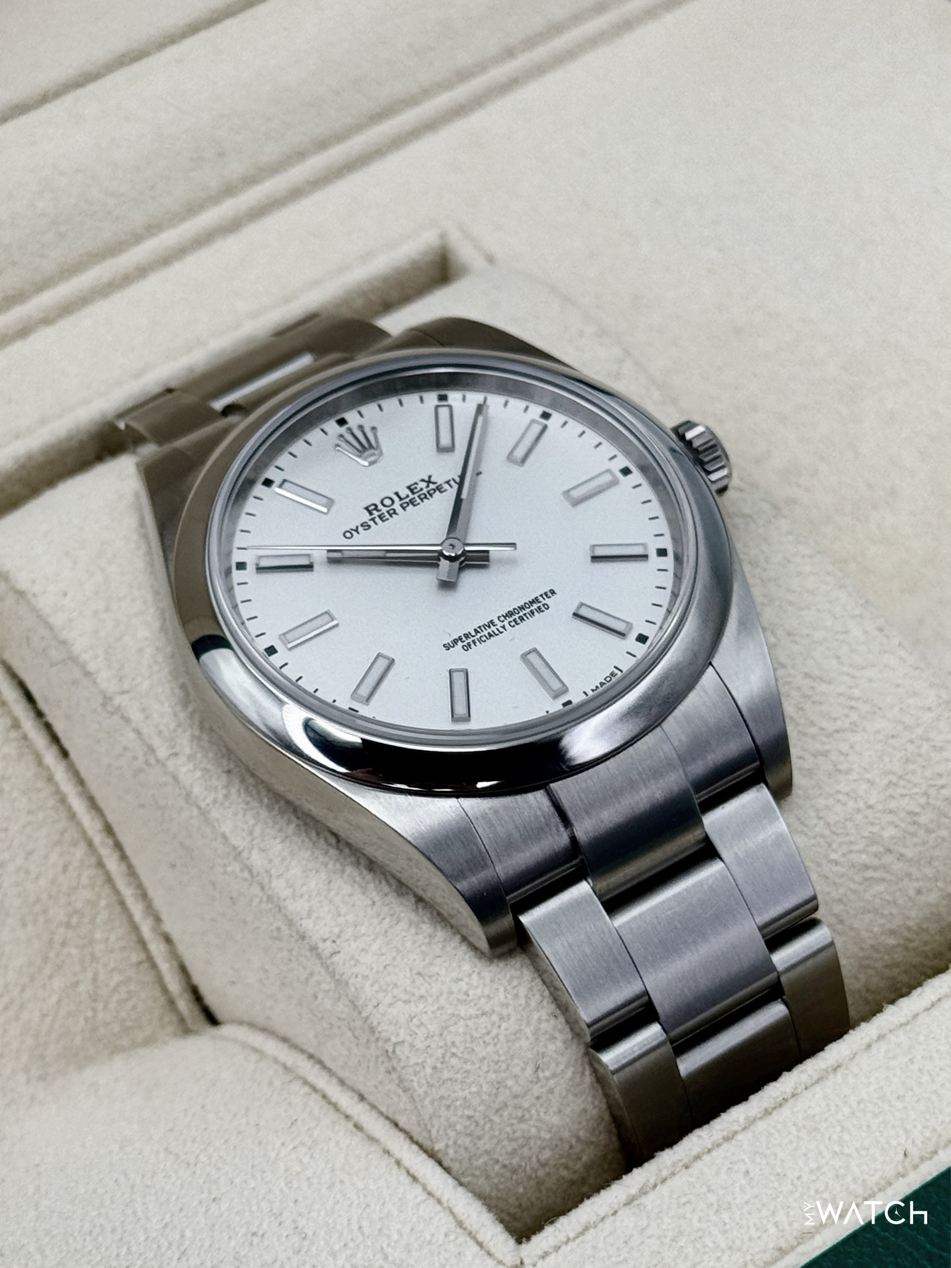 2019 Rolex Oyster Perpetual 39mm 114300 Stainless Steel White Dial - MyWatchLLC