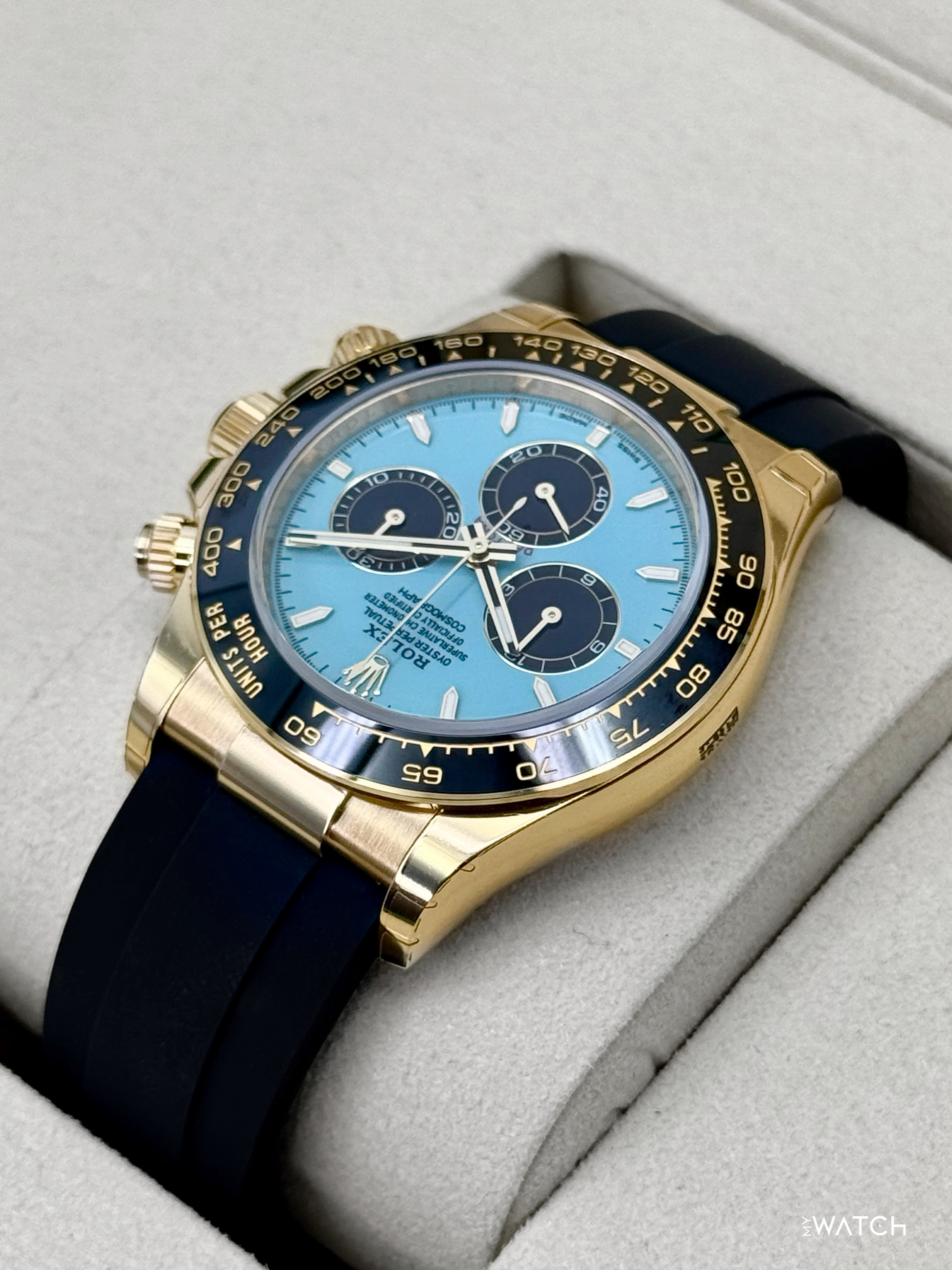 NEW 2026 Rolex Daytona 40mm 126518LN Yellow Gold Oysterflex Turquoise Dial (STICKERED) - MyWatchLLC