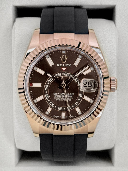 NEW 2026 Rolex Sky-Dweller 42mm 336235 Rose Gold Oysterflex Chocolate Dial (STICKERED)