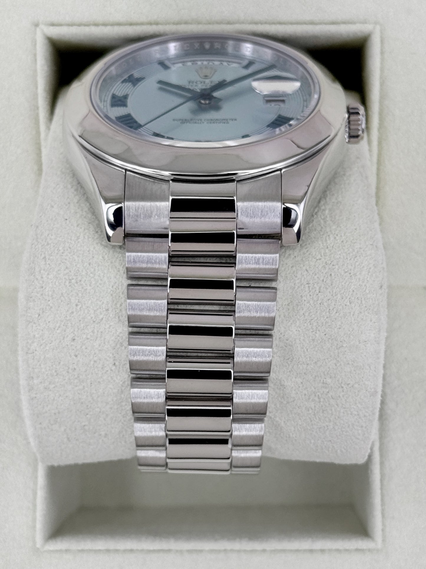 2014 Rolex Day-Date II 41mm 218206 Platinum Ice Blue Roman Numeral Dial