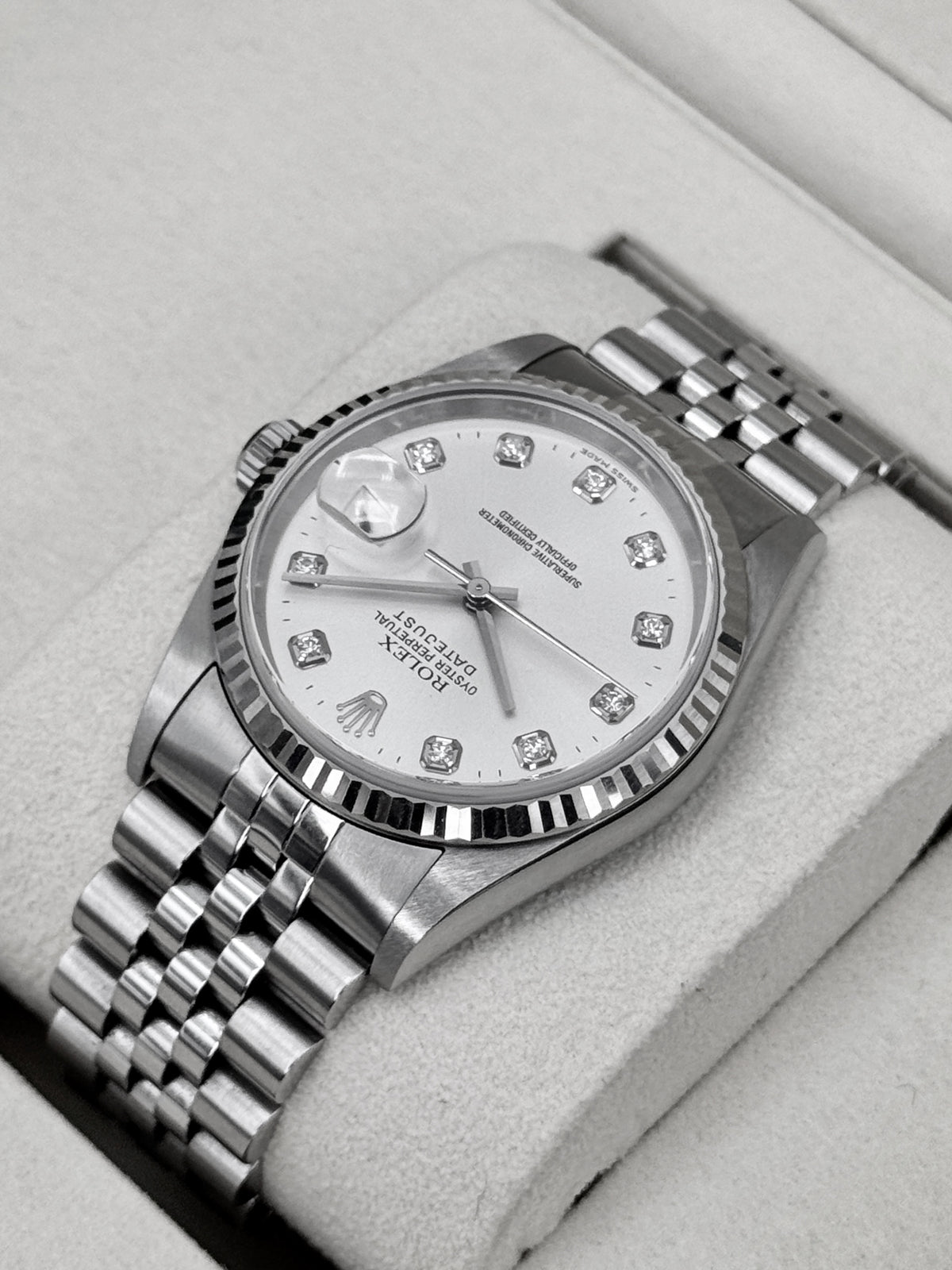 2004 Rolex Datejust 36mm 16234 Stainless Steel Jubilee Silver Diamond Dial (Collectors Set)