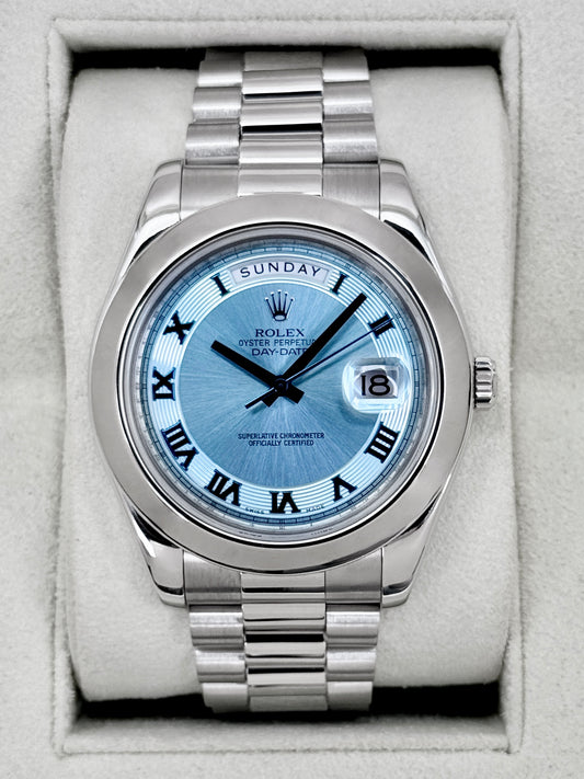 2014 Rolex Day-Date II 41mm 218206 Platinum Ice Blue Roman Numeral Dial