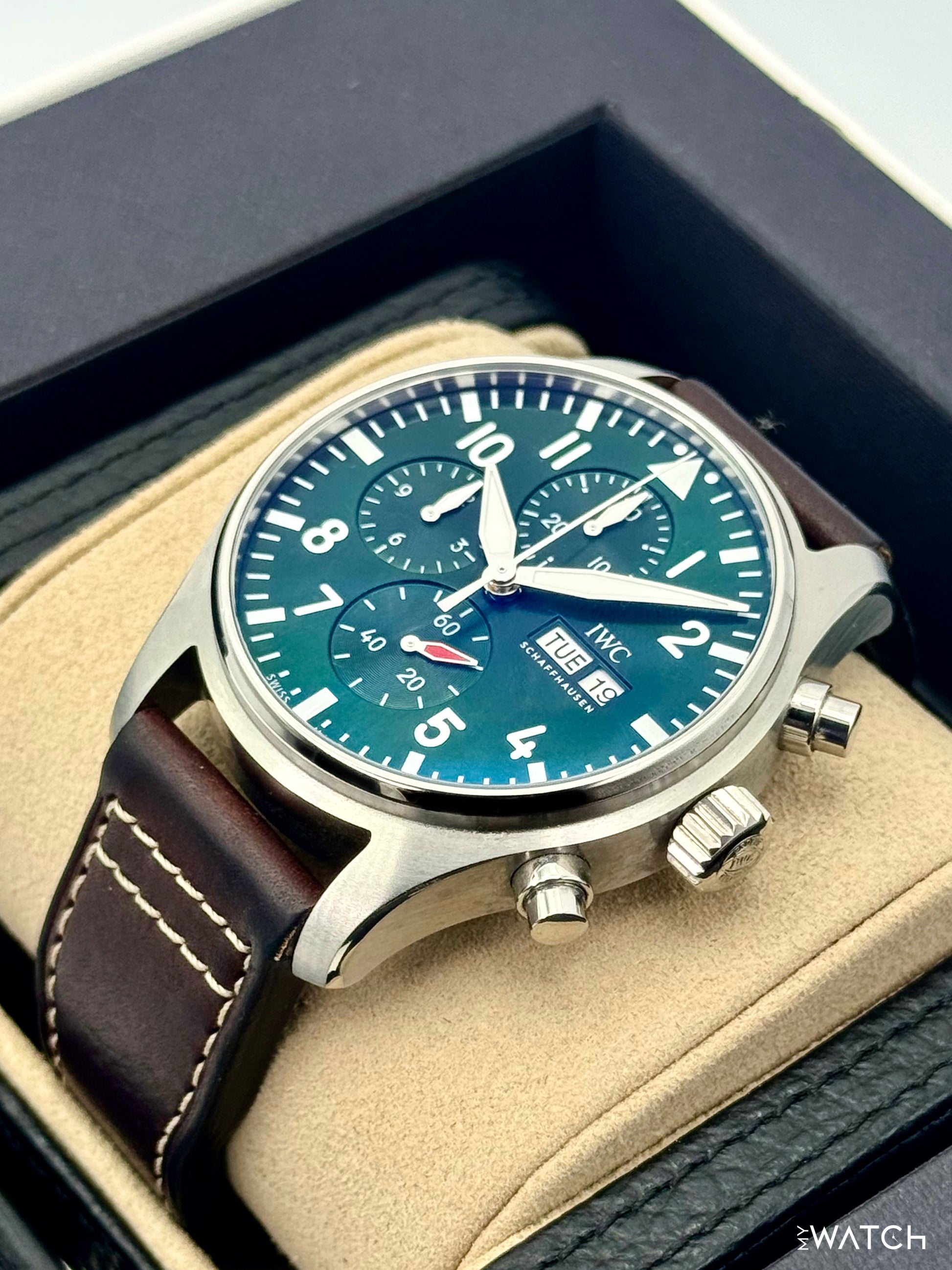 2025 IWC Pilot's Watch Chronograph 43mm IW378005 Steel Green Dial - MyWatchLLC