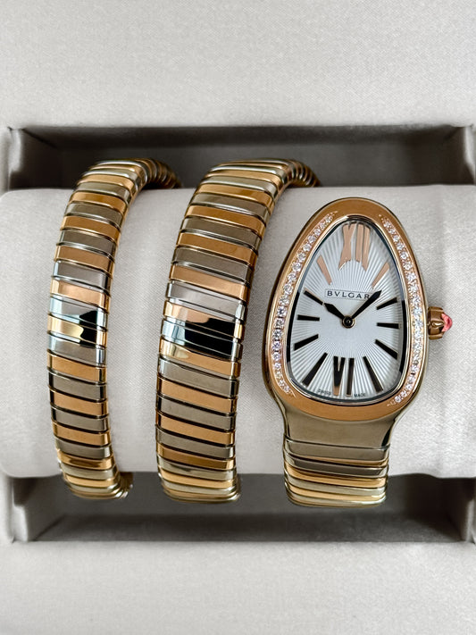 Bvlgari Serpenti Tubogas 35mm Silver Opaline Dial 18kt Rose & Steel 103149
