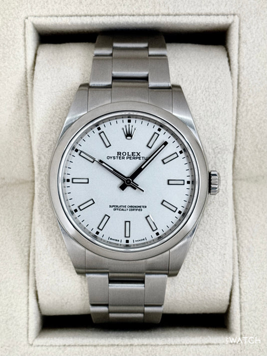 2019 Rolex Oyster Perpetual 39mm 114300 Stainless Steel White Dial - MyWatchLLC