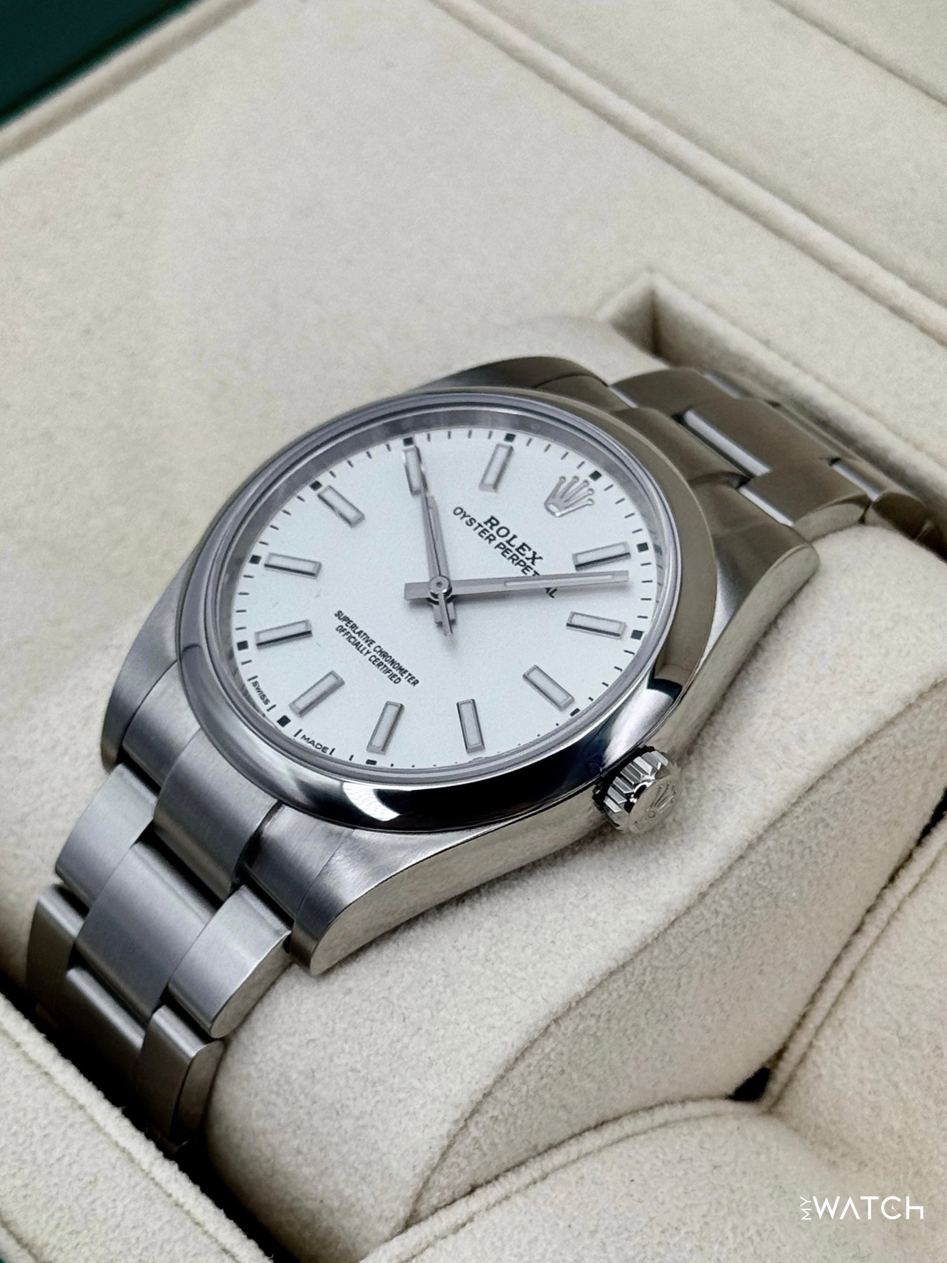 2019 Rolex Oyster Perpetual 39mm 114300 Stainless Steel White Dial - MyWatchLLC