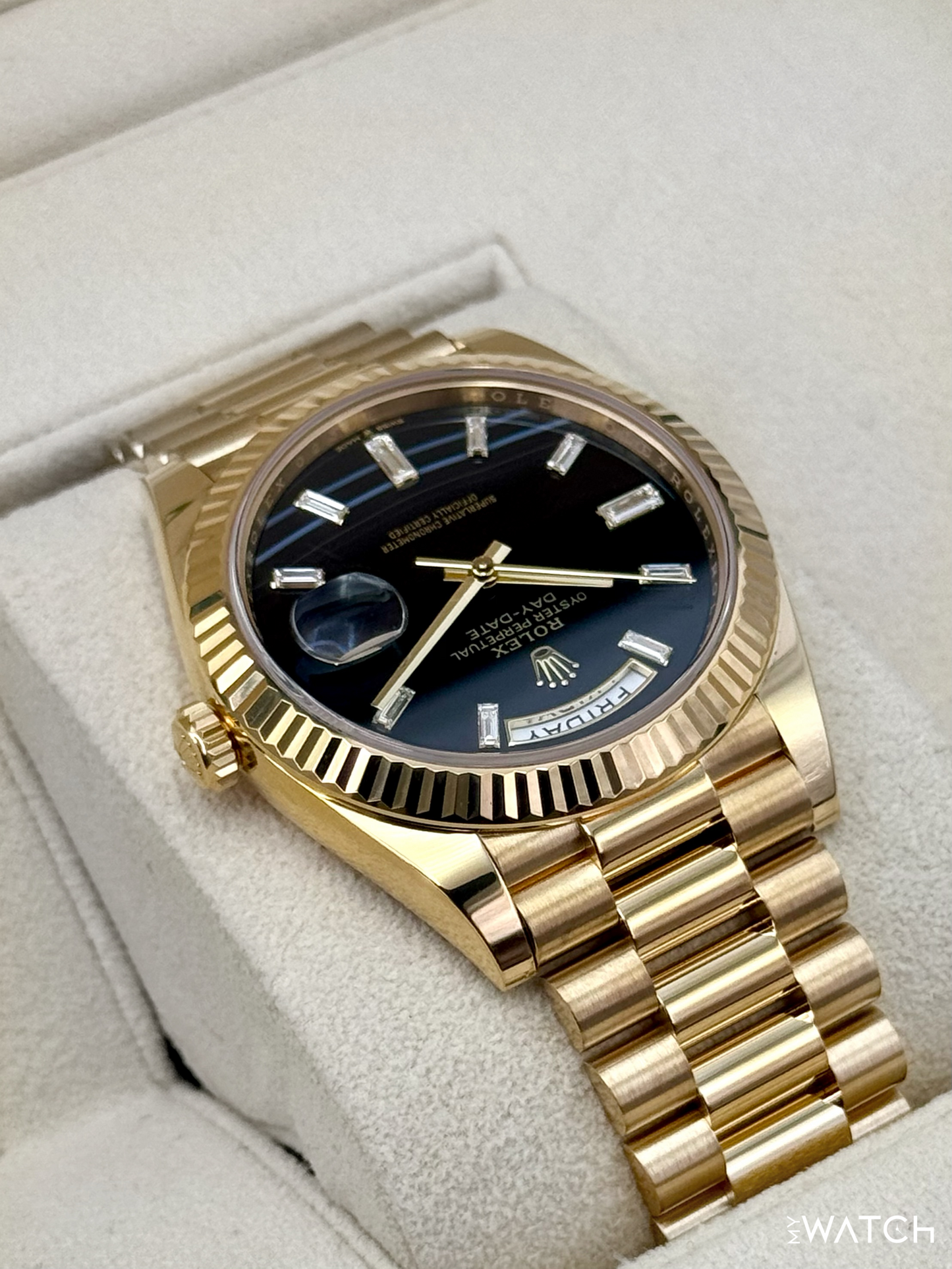 2022 Rolex Day-Date 40mm 228238 Yellow Gold Black Onyx Diamond Dial