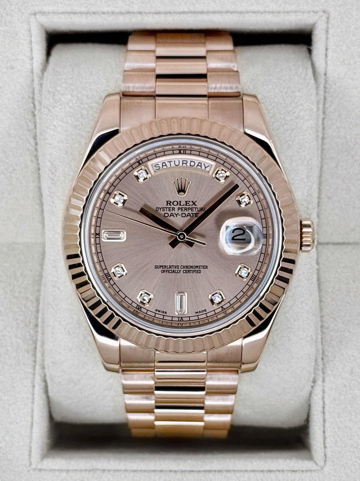 2015 Rolex Day-Date II 41mm 218238 Presidential Rose Gold Pink Diamond Dial