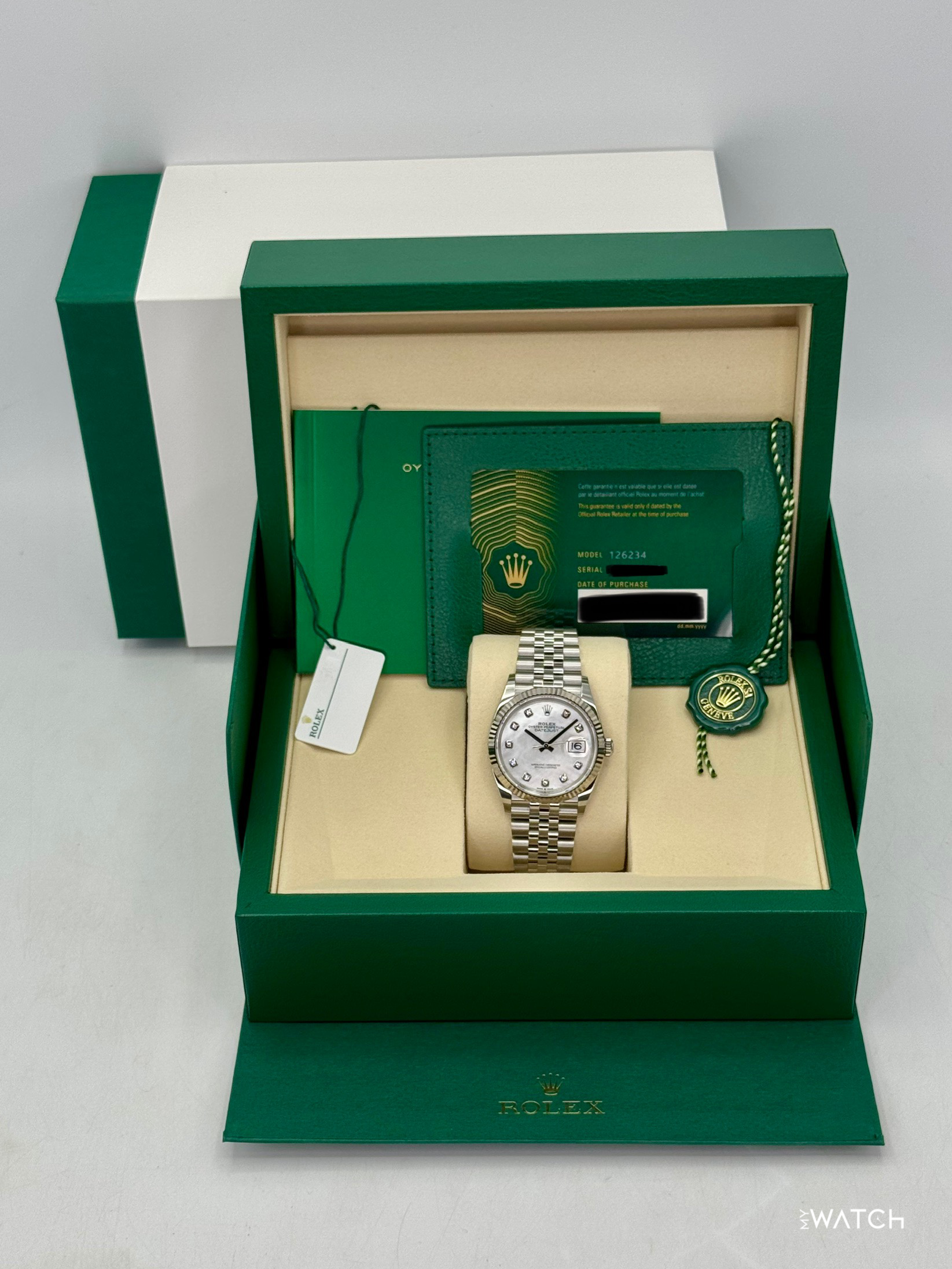 NEW 2026 Rolex Datejust 36mm 126234 Stainless Steel MOP Diamond Dial (STICKERED) - MyWatchLLC