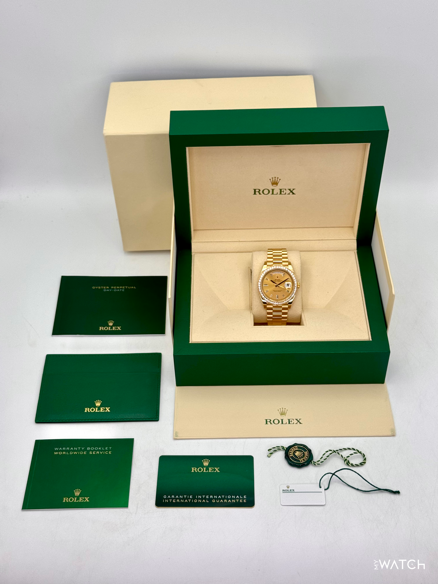 2021 Rolex Day-Date 40mm 228348RBR Presidential Champagne Diamond Dial - MyWatchLLC