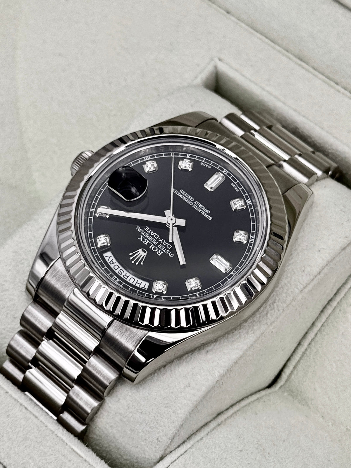 2011 Rolex Day-Date II 41mm 218239 White Gold Presidential Black Diamond Dial (CPO)