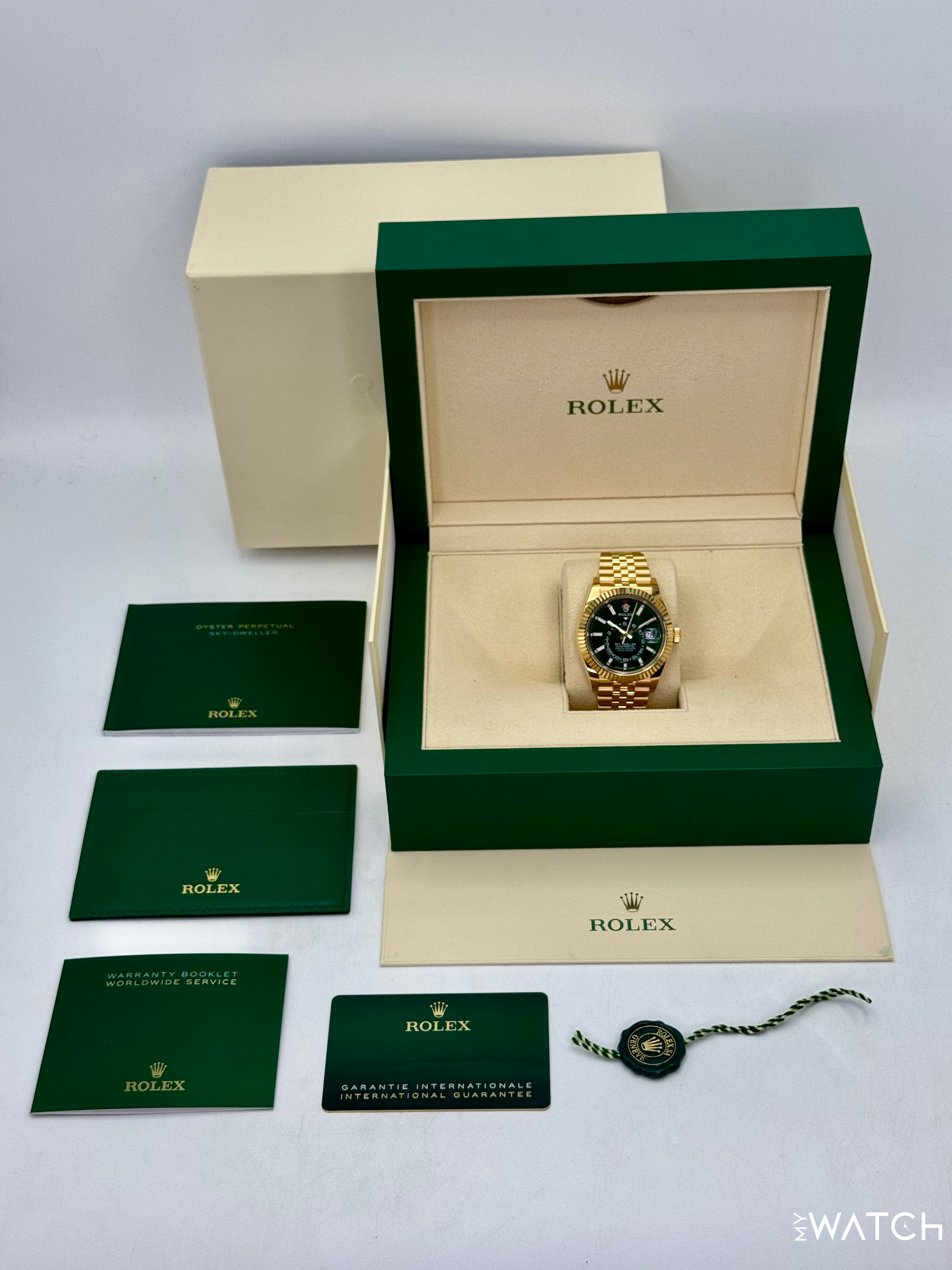 2025 Rolex Sky-Dweller 42mm 336938 Yellow Gold Jubilee Green Dial - MyWatchLLC