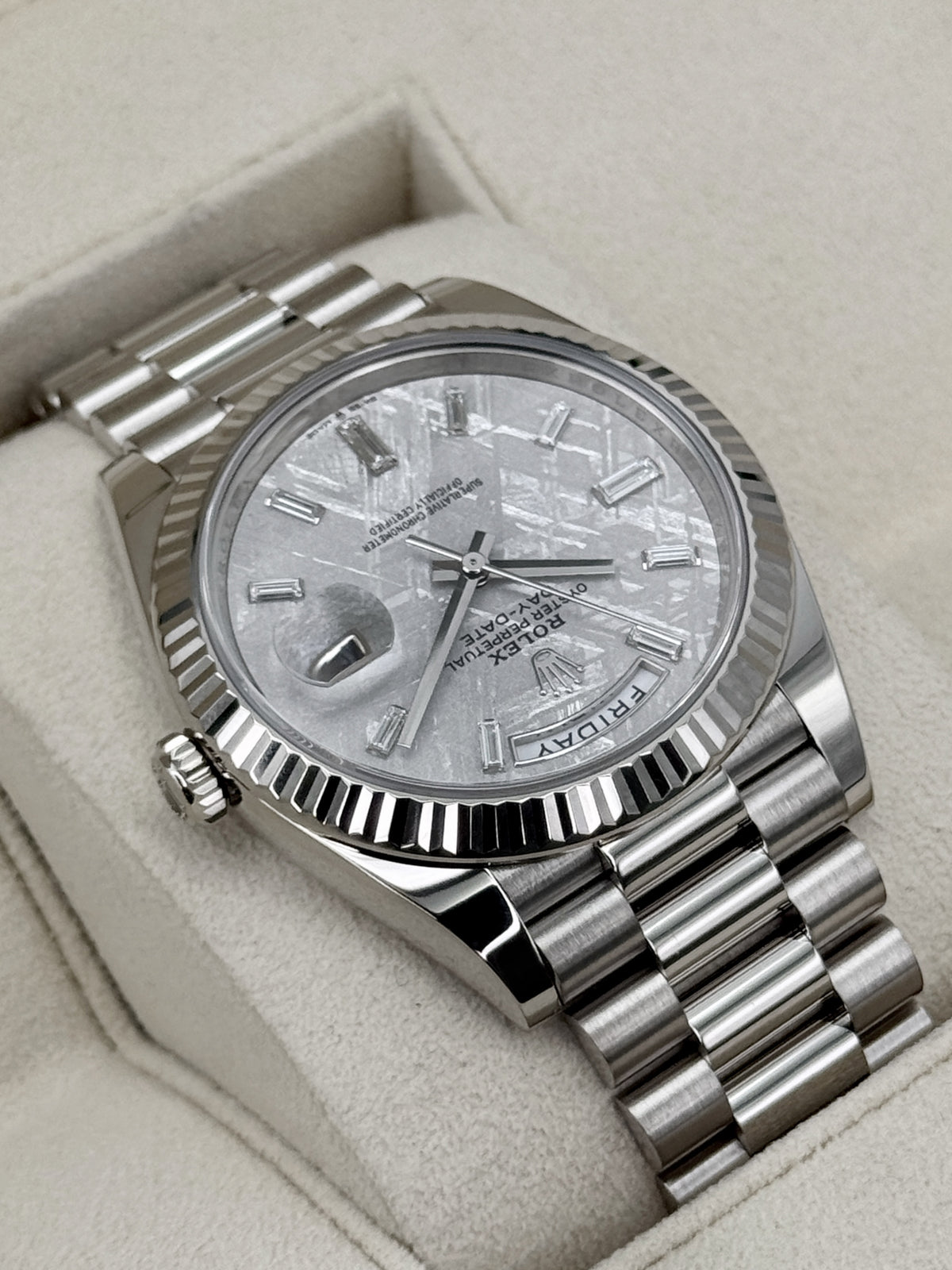 2024 Rolex Day-Date 40mm 228239 White Gold Meteorite Diamond Dial