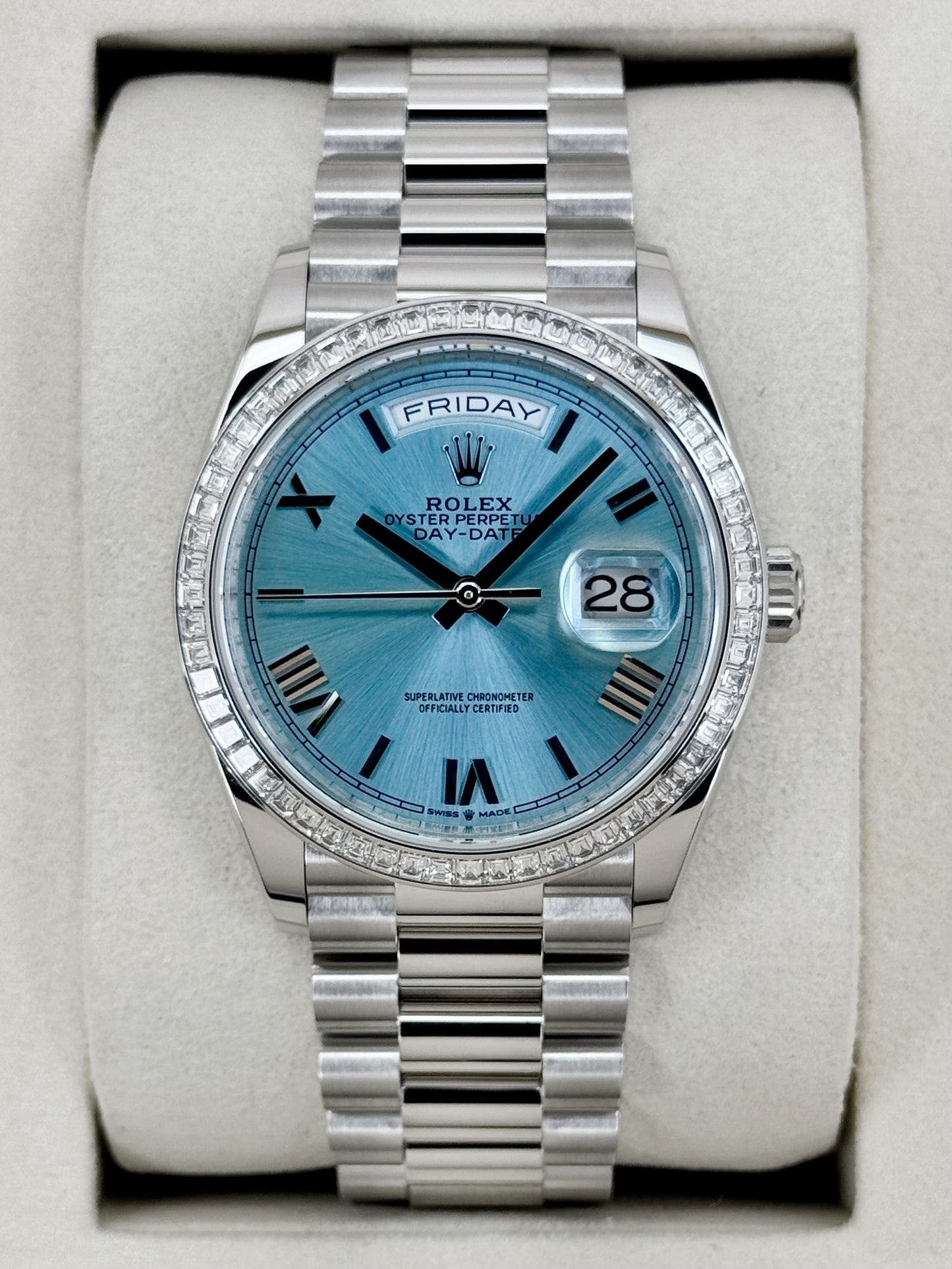 NEW 2026 Rolex Day-Date 40mm 128396TBR Ice Blue Roman Numeral Dial