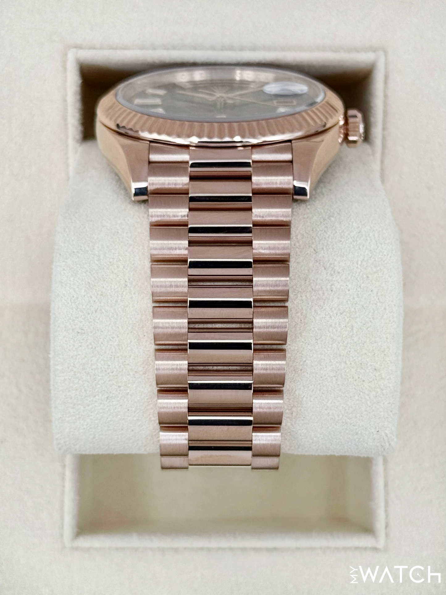 2022 Rolex Day-Date 40mm 228235 Rose Gold Eisenkiesal Baguette Dial