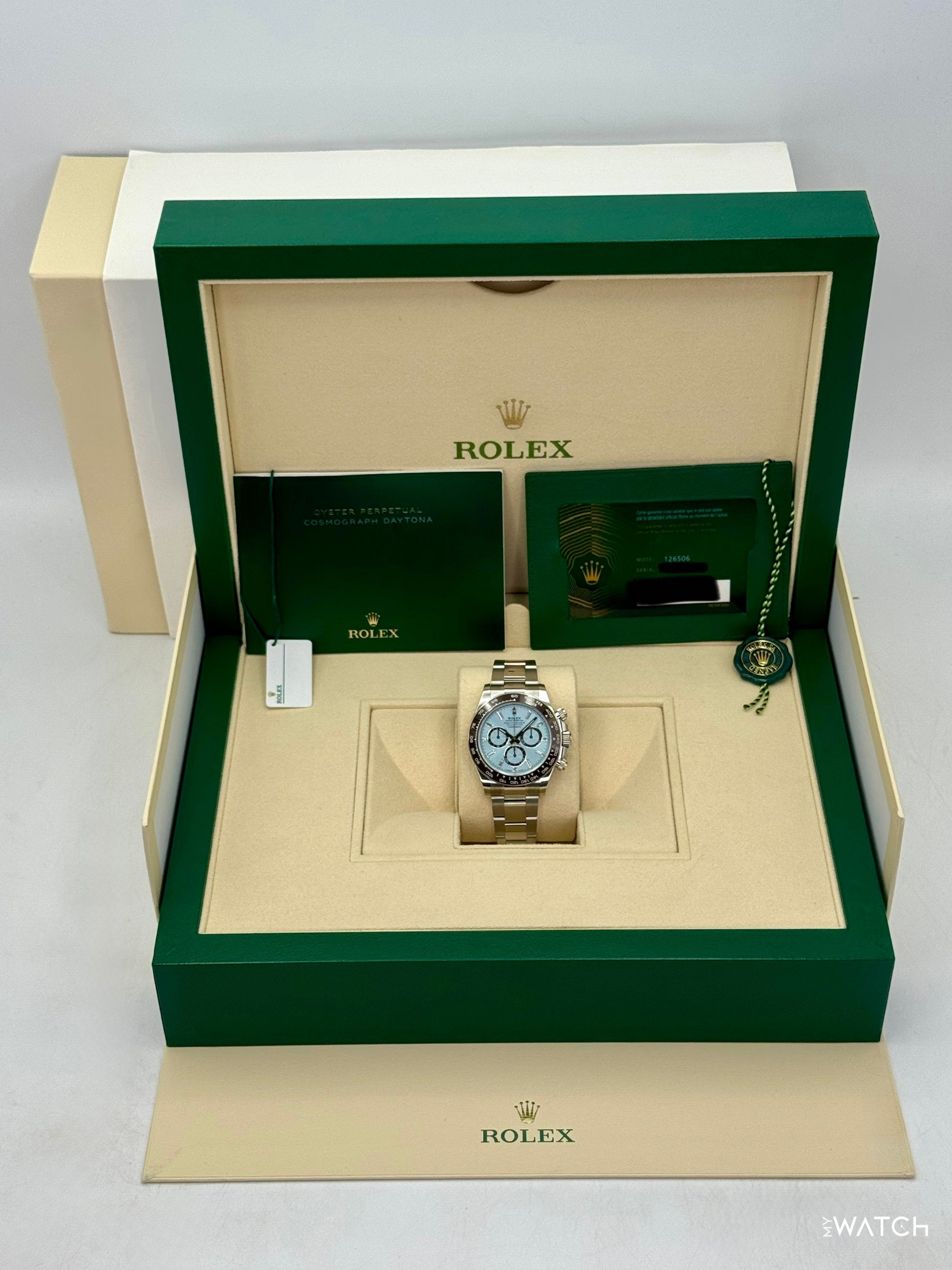 2025 Rolex Daytona 40mm 126506 Platinum Ice Blue Diamond Baguette Dial - MyWatchLLC