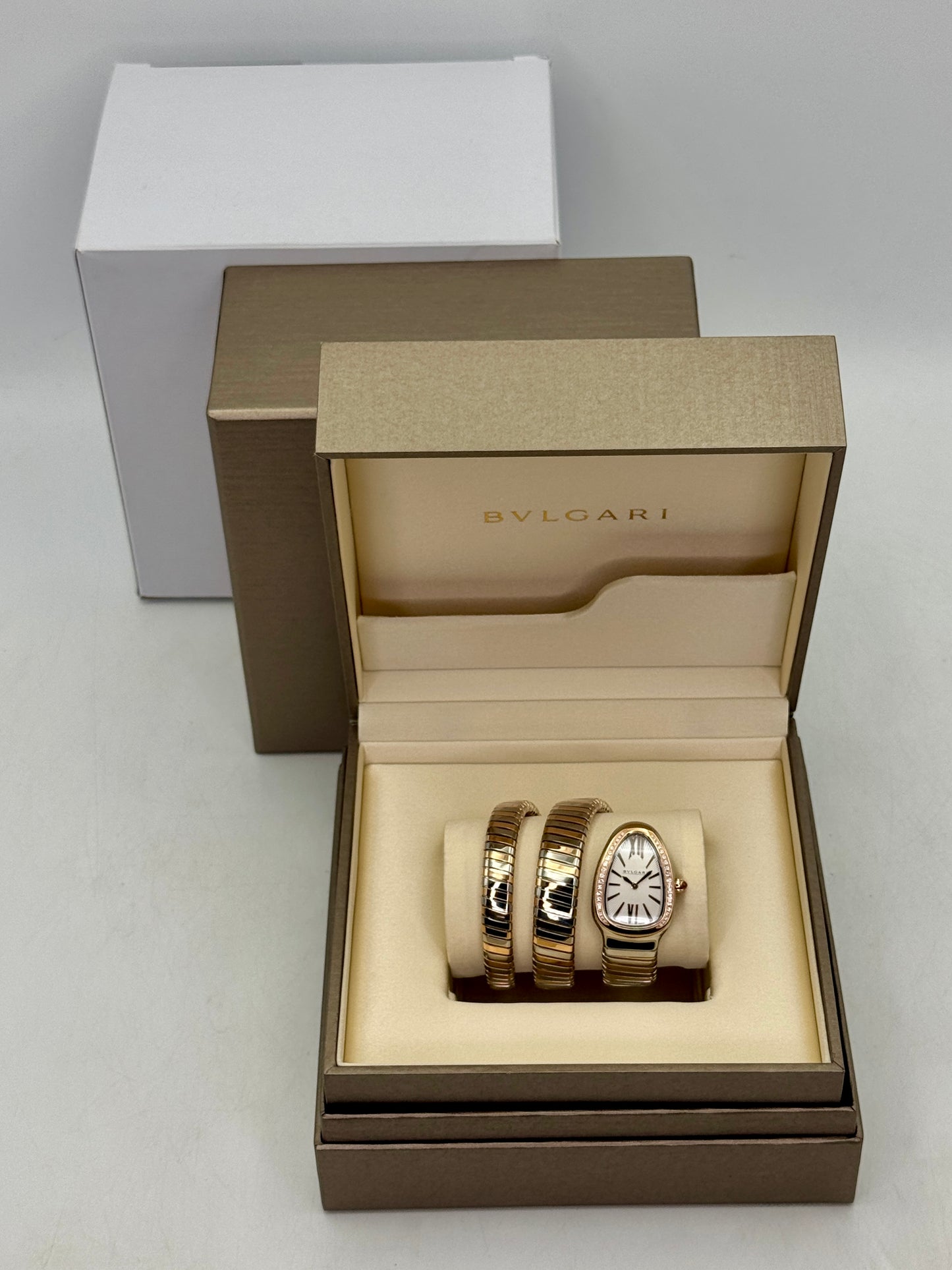 Bvlgari Serpenti Tubogas 35mm Silver Opaline Dial 18kt Rose & Steel 103149