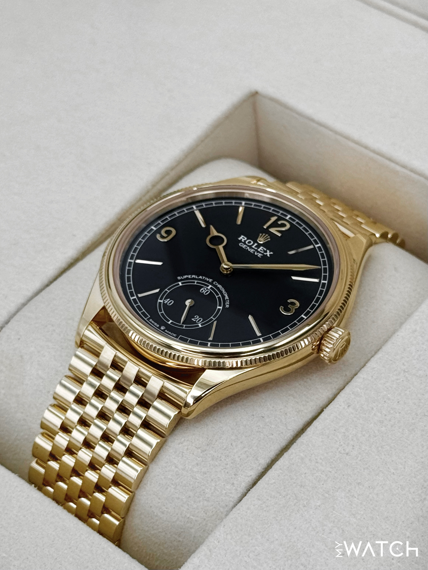 NEW 2025 Rolex 1908 39mm 52508 Yellow Gold Settimo Bracelet Black Dial