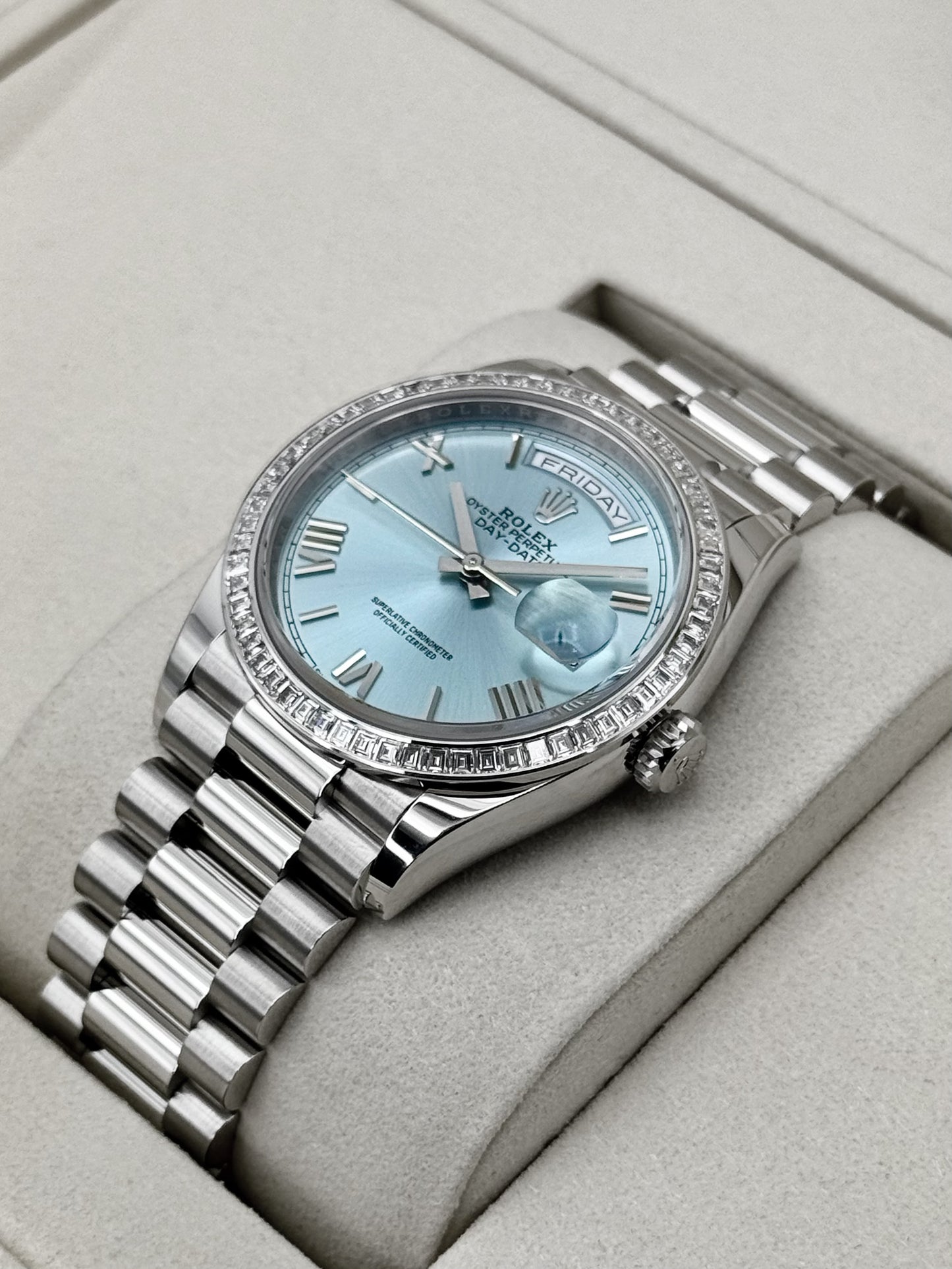 NEW 2026 Rolex Day-Date 40mm 128396TBR Ice Blue Roman Numeral Dial