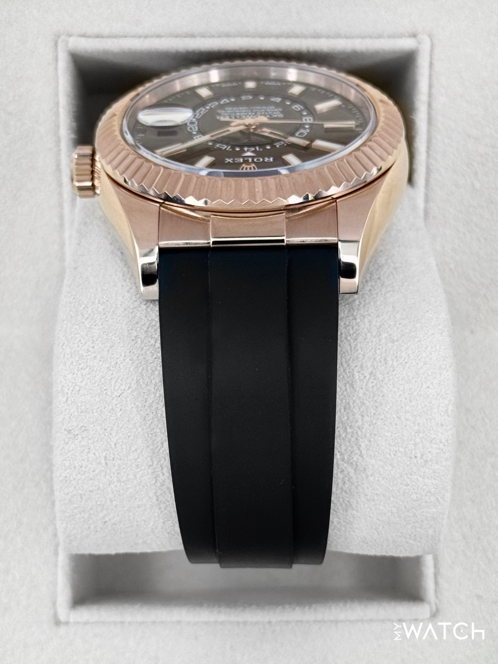 2025 CPO Rolex Sky-Dweller 42mm 326235 Rose Gold Oysterflex Chocolate Dial (CPO) - MyWatchLLC