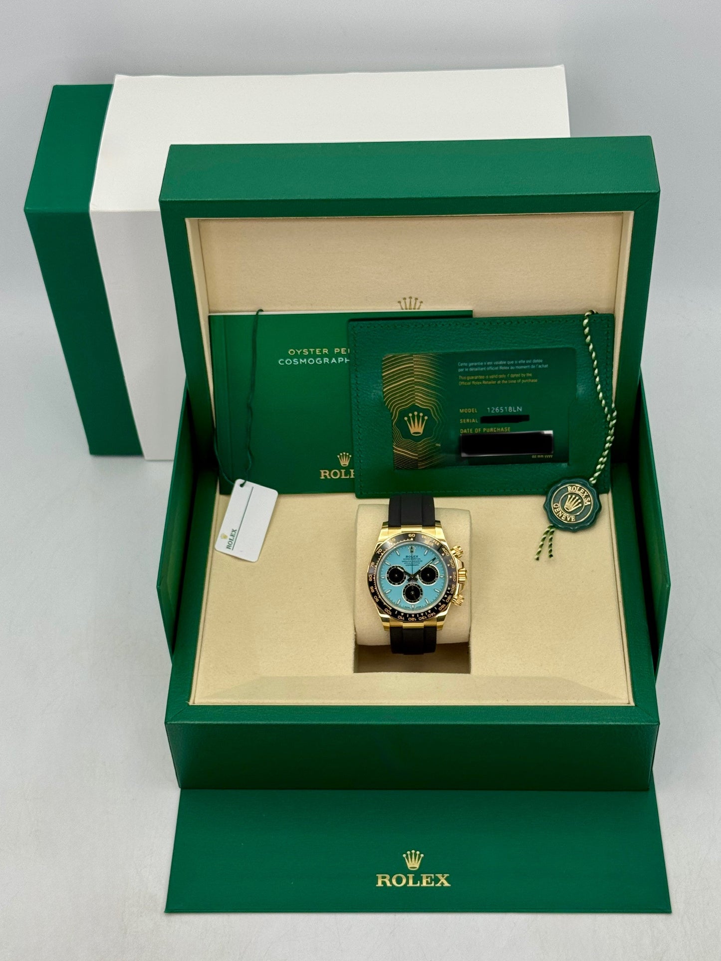 2025 Rolex Daytona 40mm 126518LN Yellow Gold Oysterflex Turquoise Dial