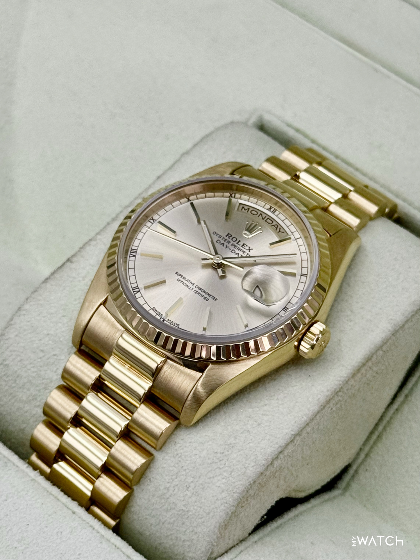1991 Rolex Day-Date 36mm 18238 Presidential Yellow Gold Silver Dial (RSC)
