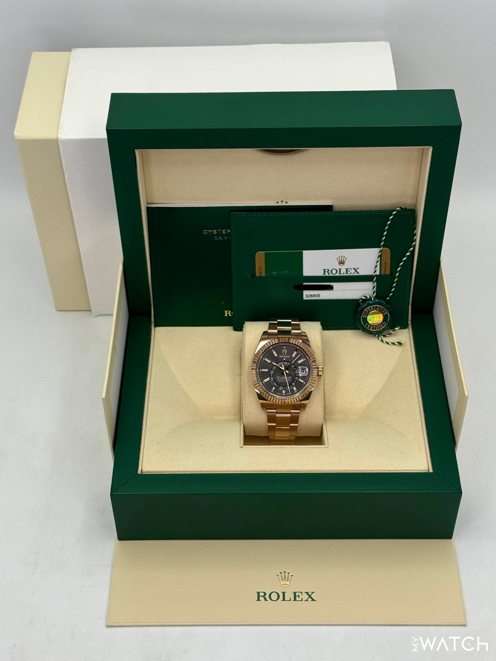 2019 Rolex Sky-Dweller 42mm 326935 Rose Gold Oyster Rhodium Dial - MyWatchLLC