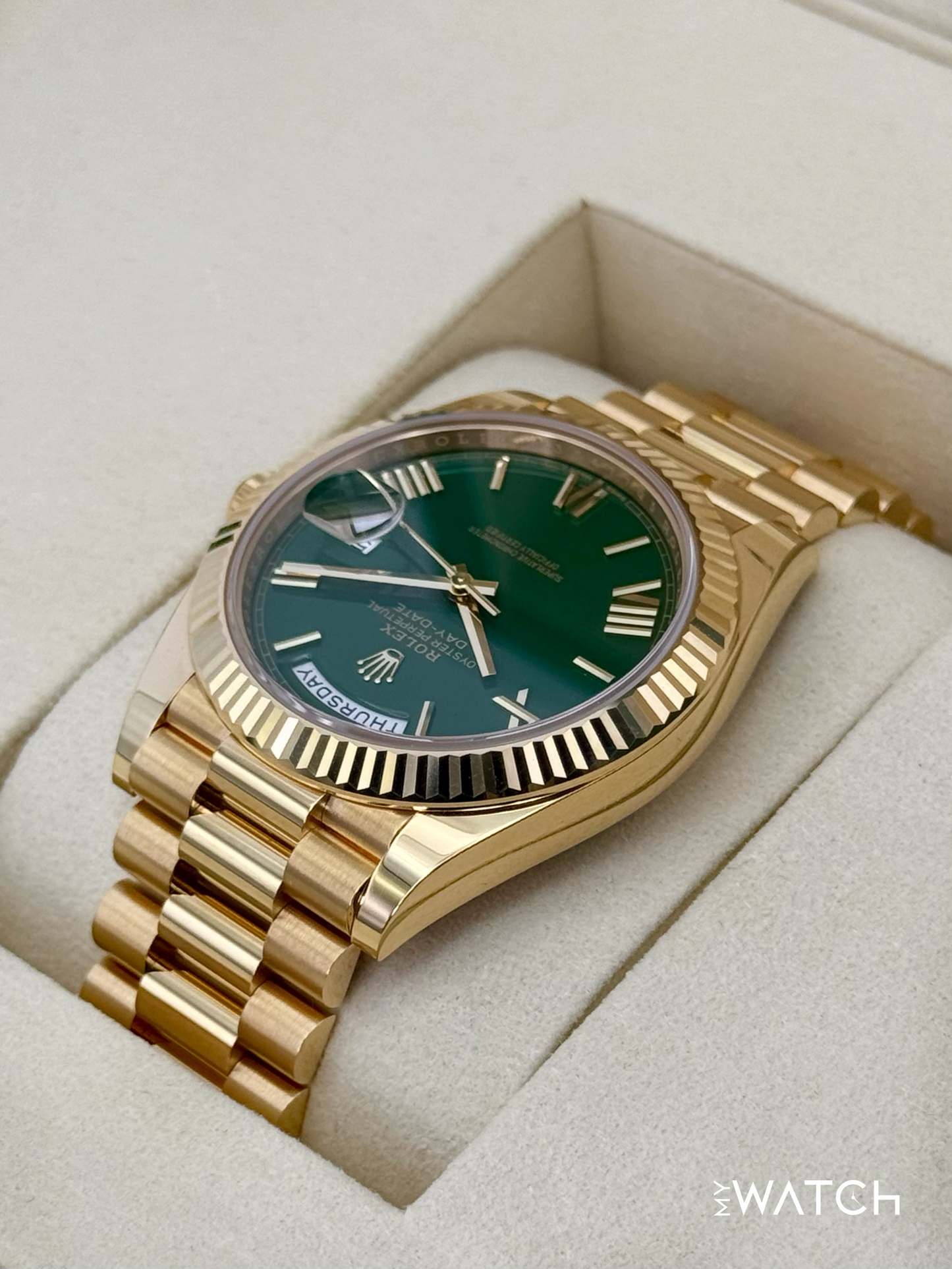 2025 Rolex Day-Date 40mm 228238 Presidential Yellow Gold Green Dial