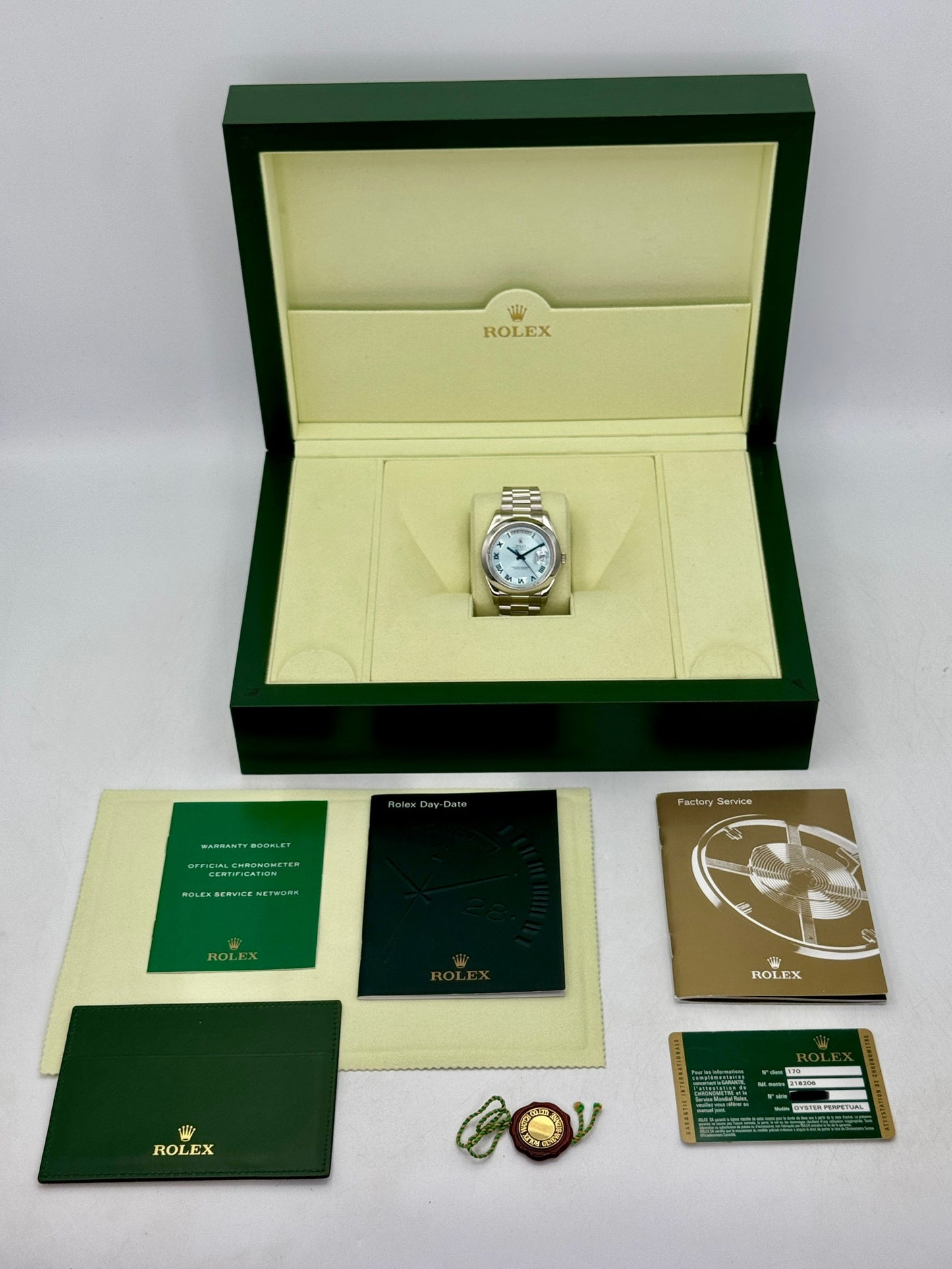 2014 Rolex Day-Date II 41mm 218206 Platinum Ice Blue Roman Numeral Dial