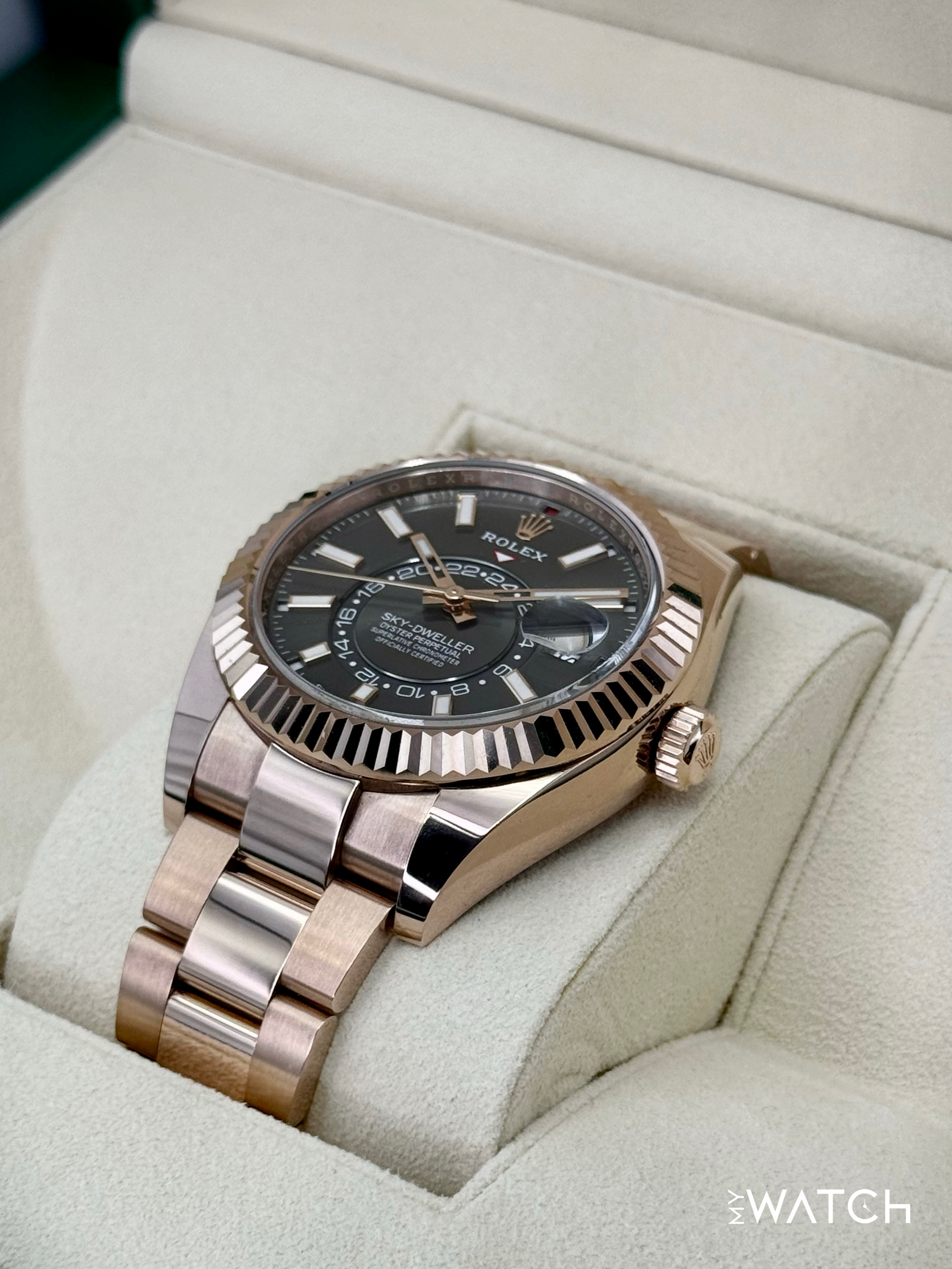 2023 Rolex Sky-Dweller 42mm 326935 Rose Gold Oyster Rhodium Dial - MyWatchLLC