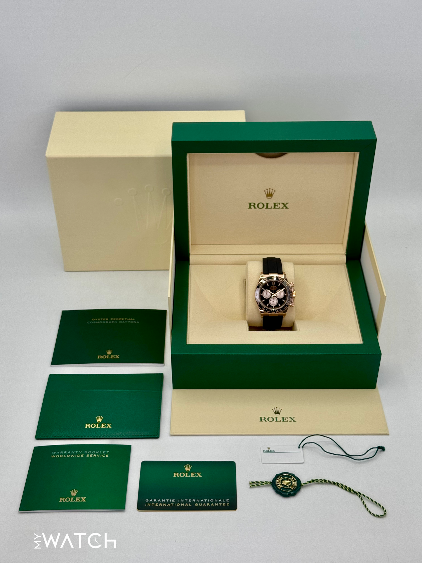 2024 Rolex Daytona 40mm 126515LN Rose Gold Oysterflex Black Dial