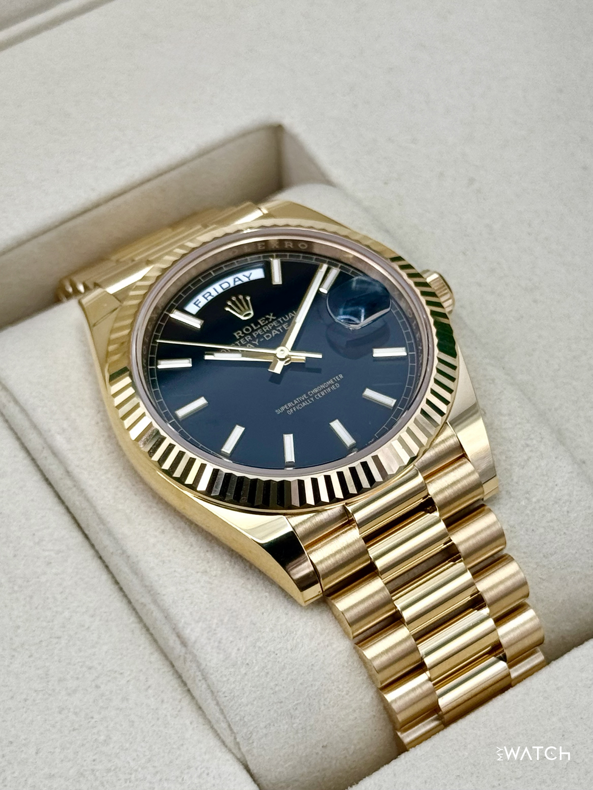NEW 2026 Rolex Day-Date 40mm 228238 Yellow Gold Black Dial - MyWatchLLC
